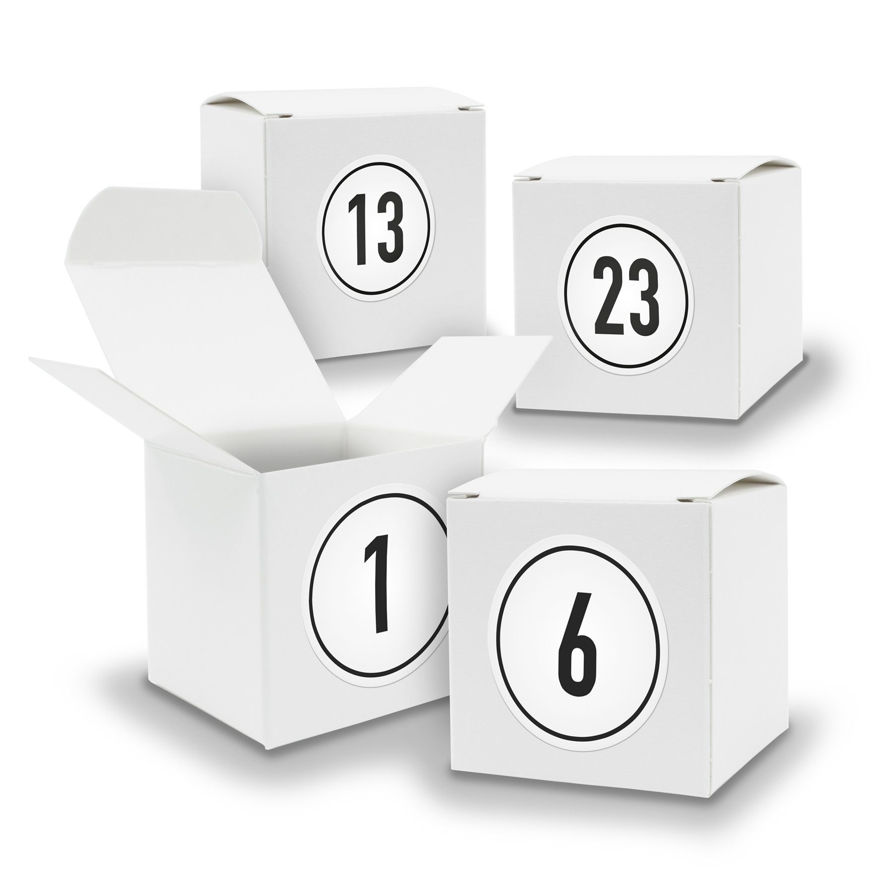 itenga befüllbarer Adventskalender Adventskalender zum Füllen 24x Würfel 6,5cm WEISS + Sticker V04 Z09 | Adventskalender zum Befüllen