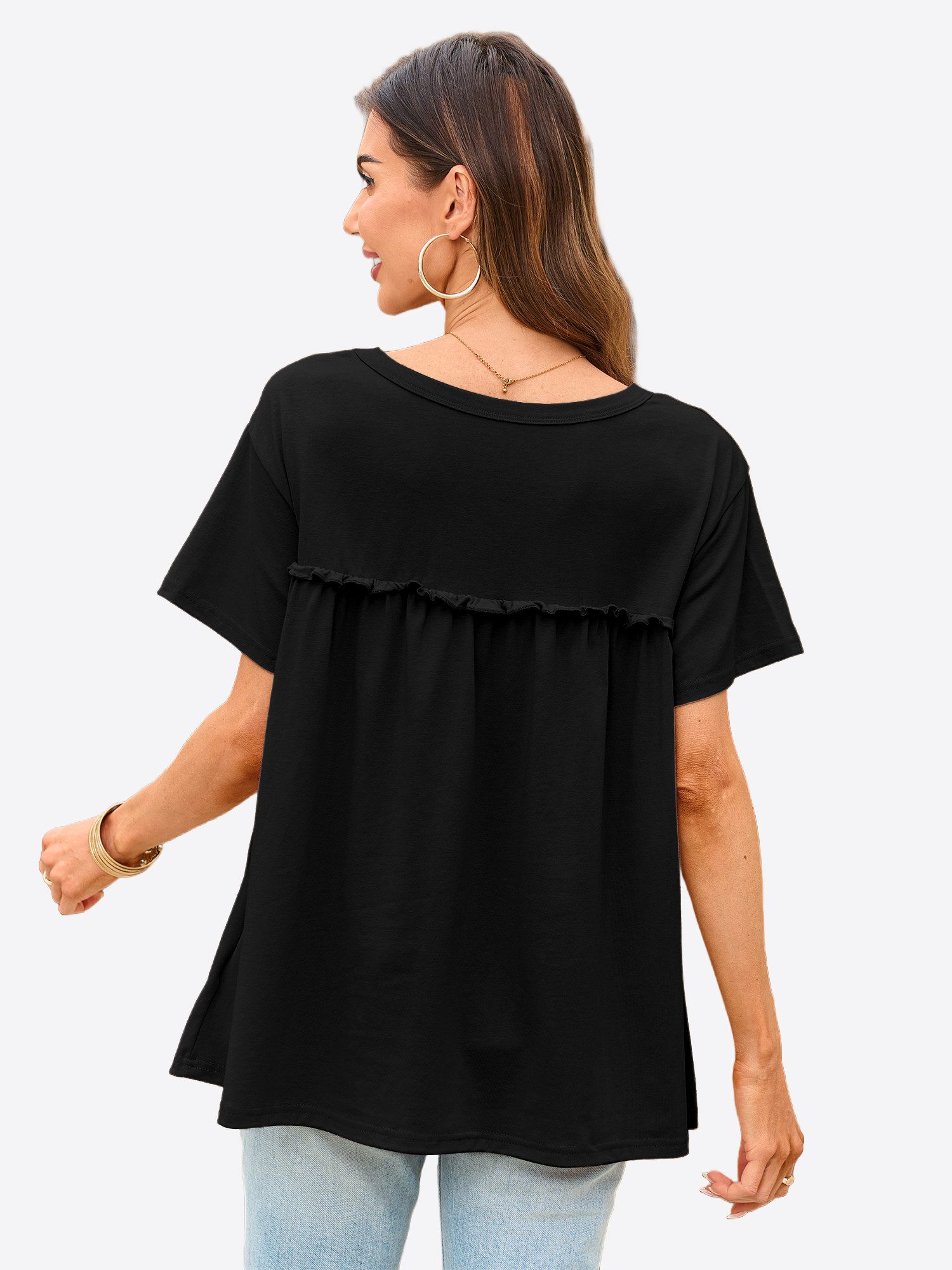 Imily Bela T-Shirt Damen mit Rüschen Rundhals Lässig Oberteil Alltag Freize günstig online kaufen