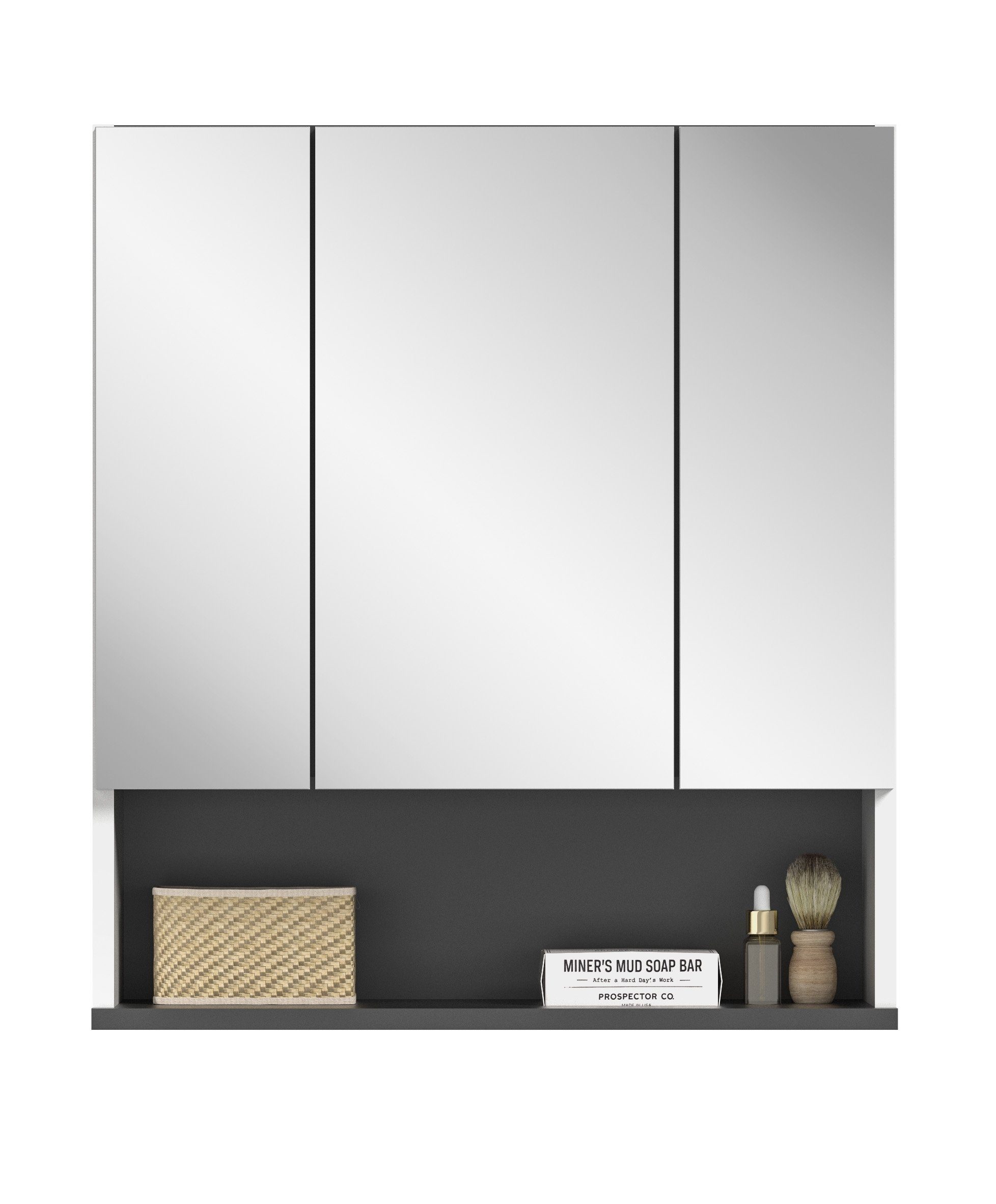 in cm) grau Absetzungen 60x68x21 anthrazit (BxHxT: Rocket Badezimmerspiegelschrank weiß/anthrazit in möbelando mit
