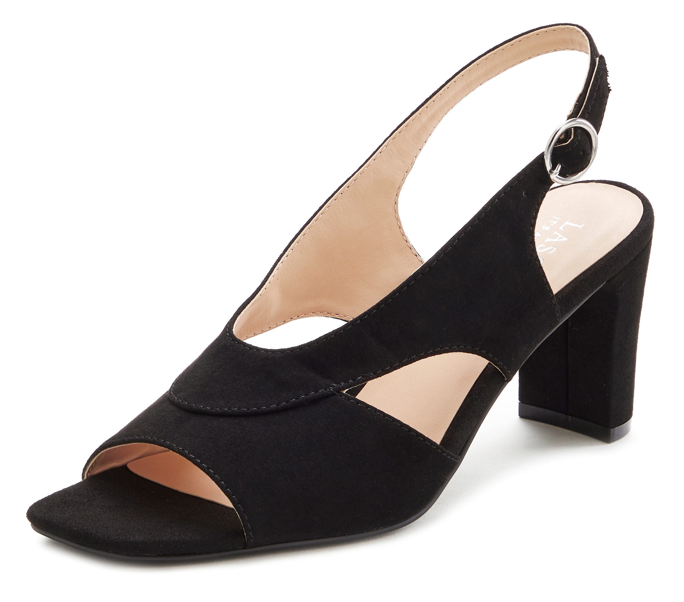 LASCANA Sandale, Sommerschuh, Sandalette mit Blockabsatz und raffiniertem Ausschnitt VEGAN