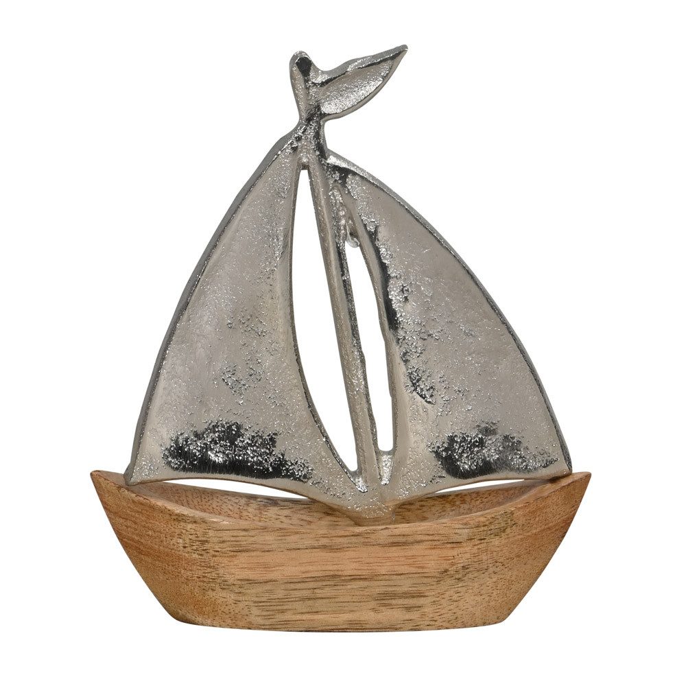 BOLTZE Dekoobjekt 2tlg. Dekoboot SAILING braun silber aus Holz und Aluminium H14cm Segel