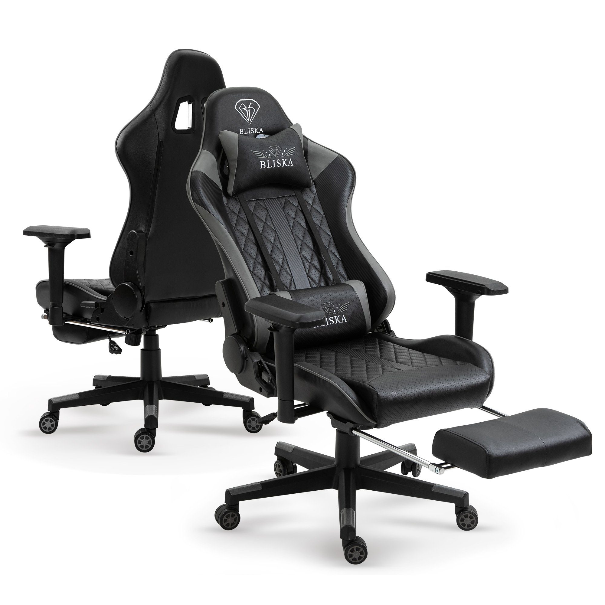 TRISENS Chefsessel Harold (1 Schwarz/Grau Stück), im 4D-Armlehnen und Stuhl mit Gaming Fußstütze Bürostuhl Racing-Design