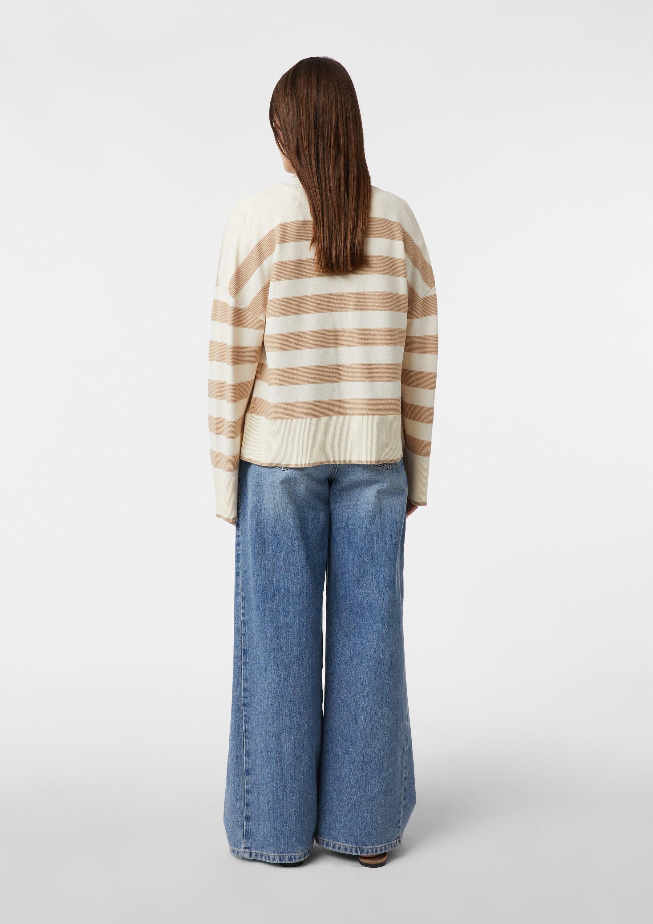 comma Cardigan Strickjacke Gestreifter Cardigan mit weitem Ärmelabschluss