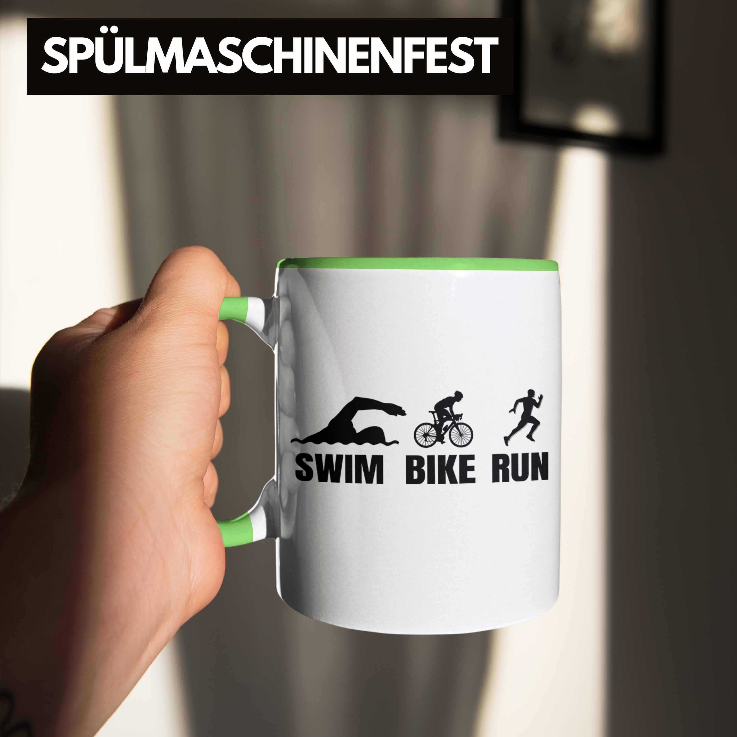 Trendation Run Bike Sportl für Swim Spruch Tasse Tasse Triathlon Geschenk Geschenkidee Grün