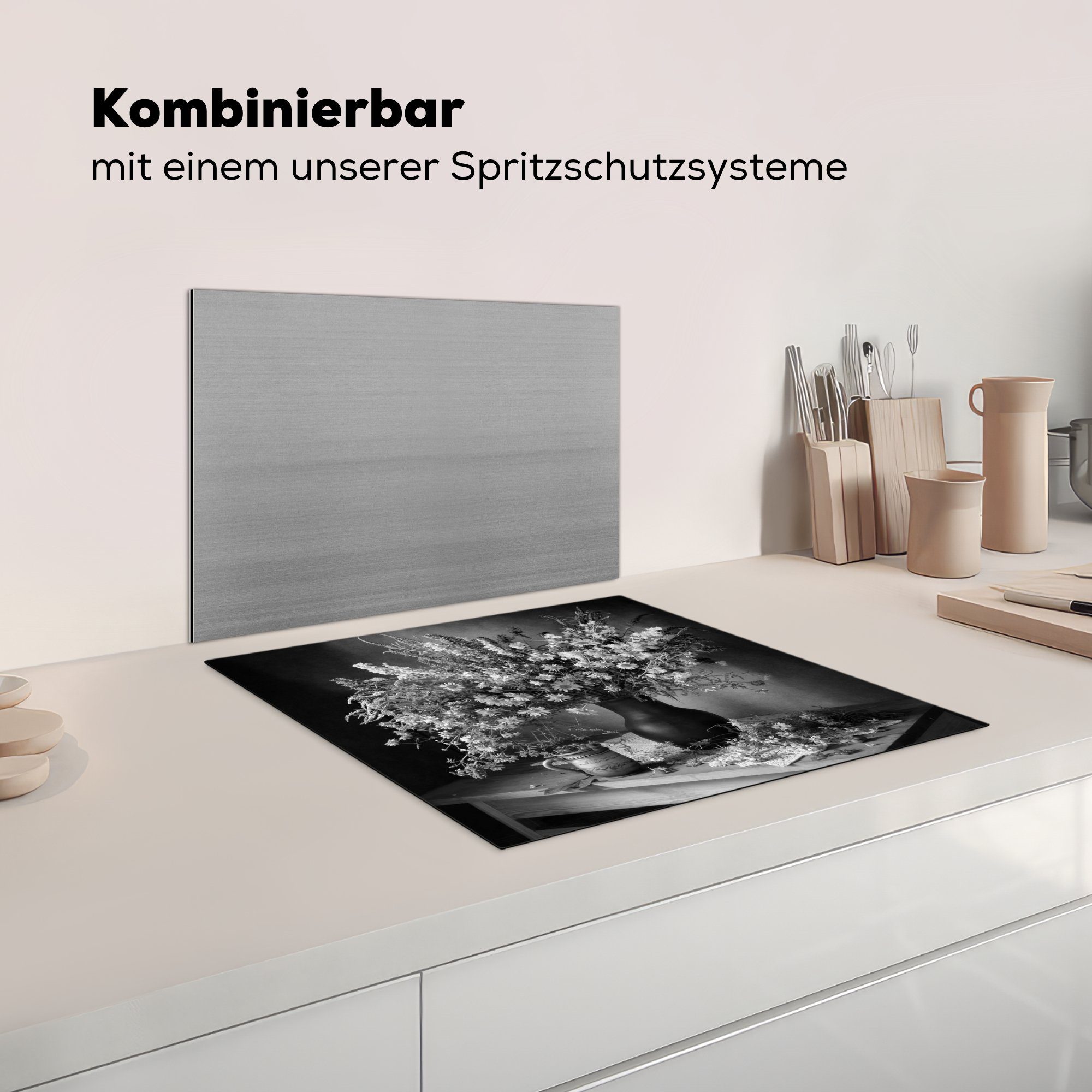 - küche, Vase Ceranfeldabdeckung Stilleben Blumen, (1 59x52 Induktionsmatte die Vinyl, Herdblende-/Abdeckplatte MuchoWow für - tlg), cm,