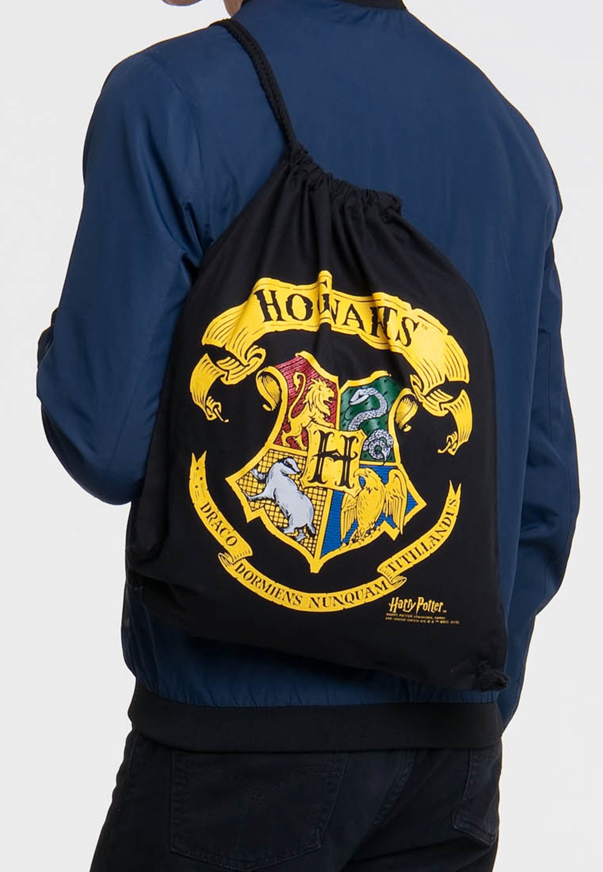 LOGOSHIRT Kulturbeutel Turnbeutel Harry Potter - Hogwarts Logo, mit Hogwarts-Wappen