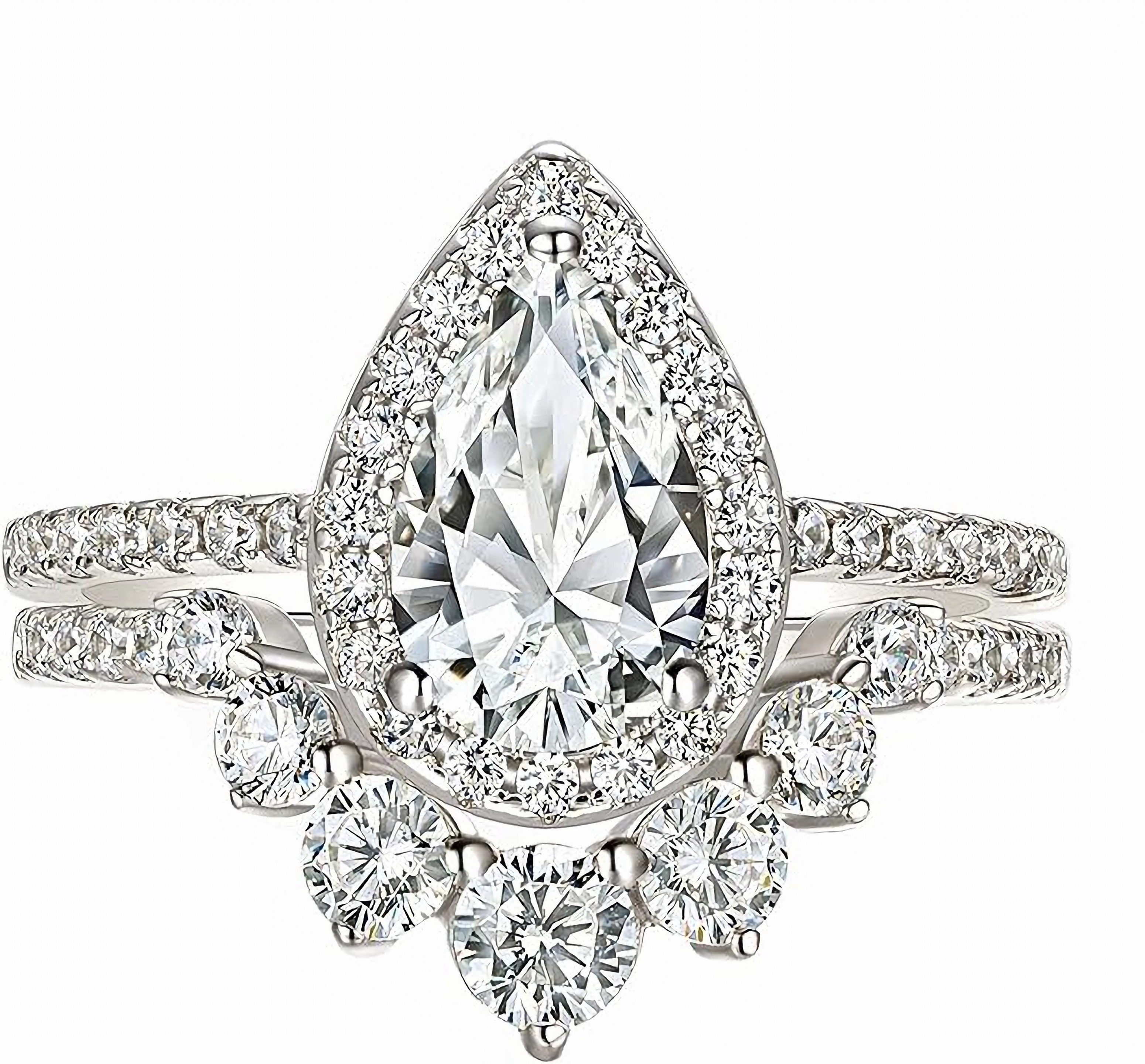 Jumpeak Verlobungsring Brautring mit 2ct Tränendiamant Labordiamant Halo Pavé Design als, 14K Gold stapelbarer Doppelring, perfekt als Hochzeitsgeschenk für Sie