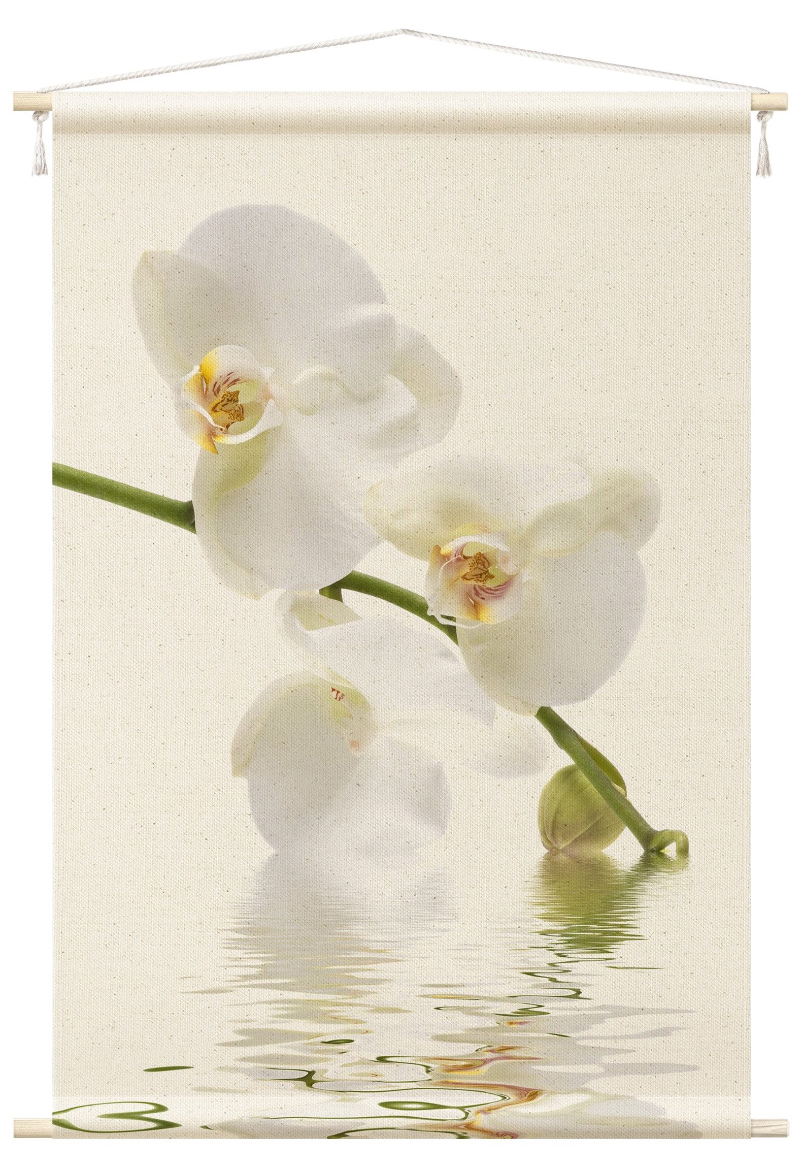 Bilderdepot24 Wandteppich modern Blumen Orchidee weiss, rechteckig, Höhe: 2.6 mm, großes Wandbild aus Natur-Baumwolle Wandbehang Stoffbild Tuch Wollseil