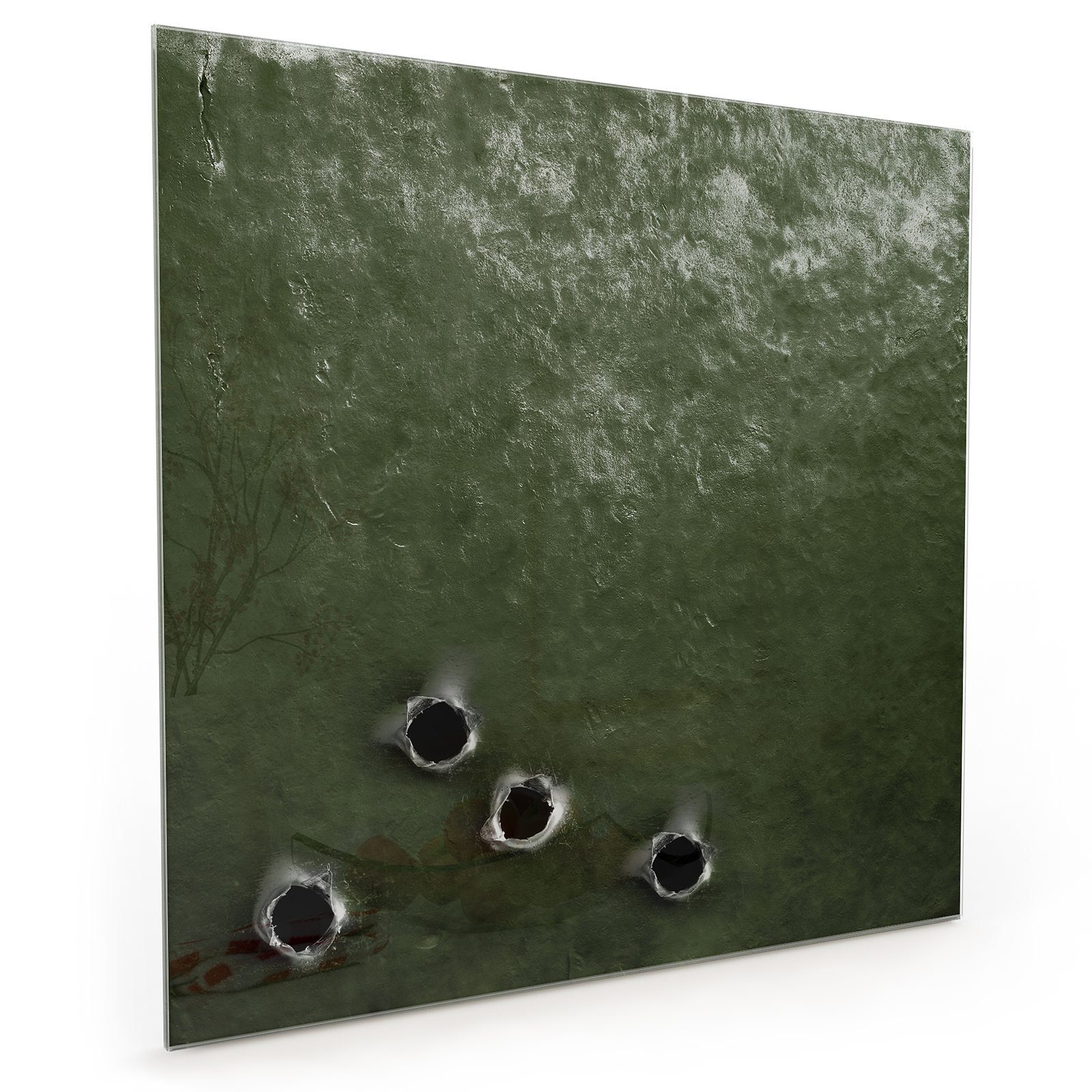 Primedeco Küchenrückwand Küchenrückwand Spritzschutz Motiv grün Metall mit mit Glas Löcher