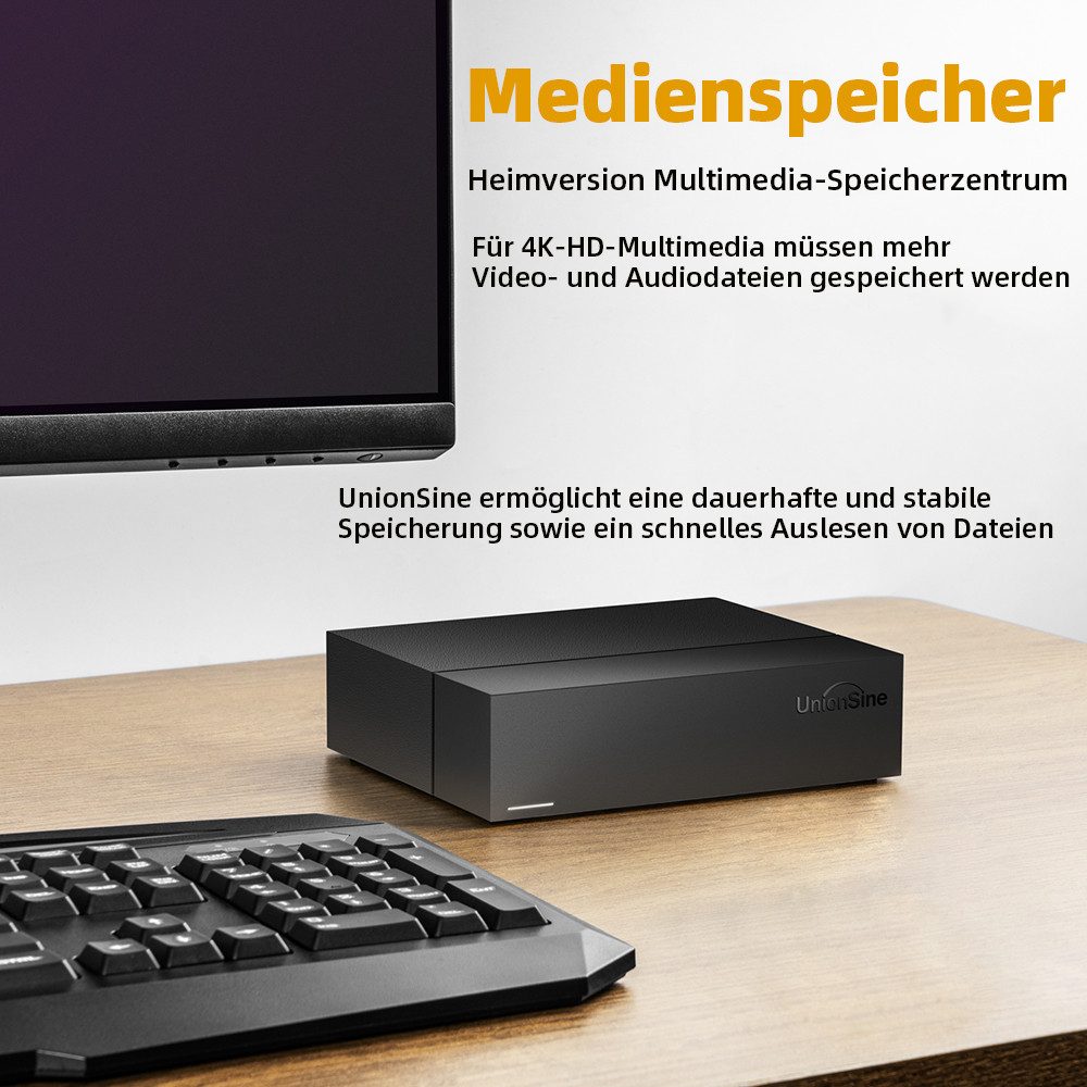 UnionSine HD3511 14TB Externe Festplatte 3,5“ Desktop PC Gaming USB 3.2 externe HDD-Festplatte (14TB) 3,5" 130 MB/S Lesegeschwindigkeit, 130 MB/S Schreibgeschwindigkeit, für Desktop PC PS4/PS5 Xbox X/S, kompatibel mit Windows, Mac, Linux