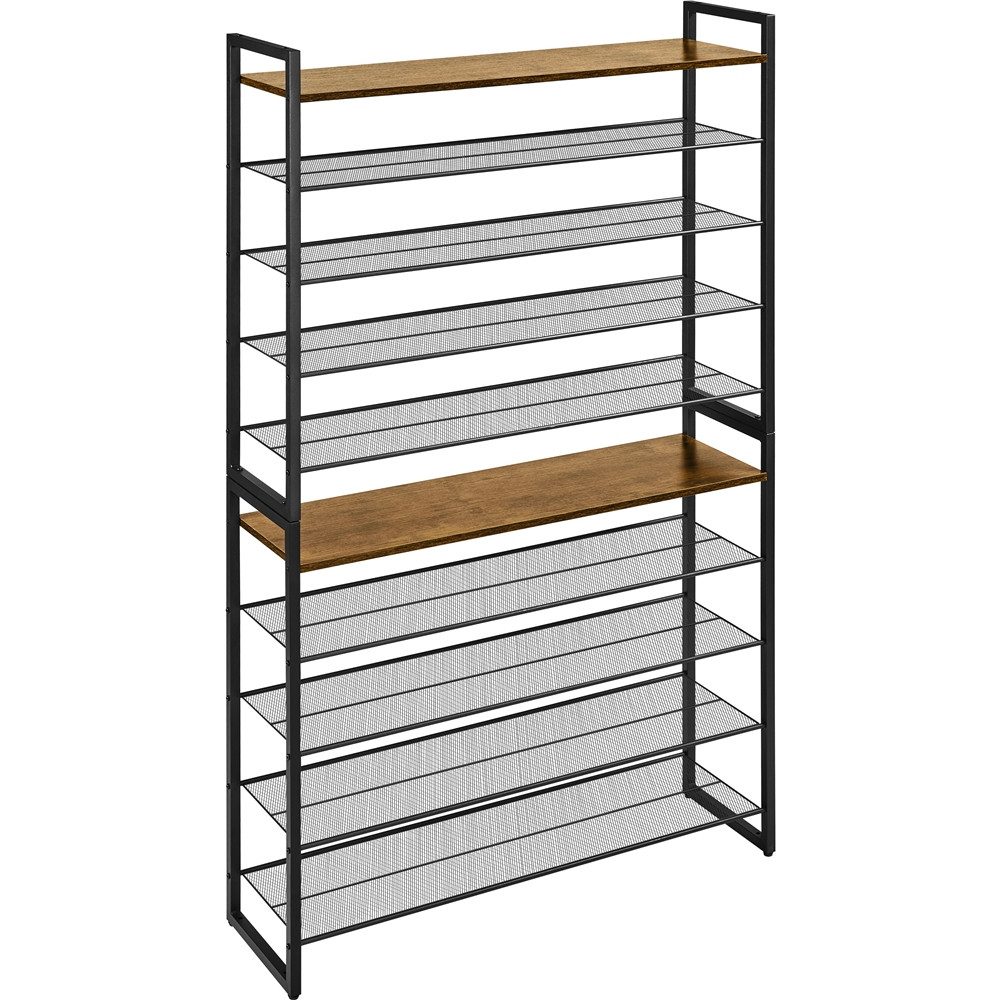 Yaheetech Schuhregal 10-Stufiges Stapelbares Schuhregal aus Metall (2×5 Ebenen), Modulares Design Offener Schuh-Organizer für bis zu 50 Paar