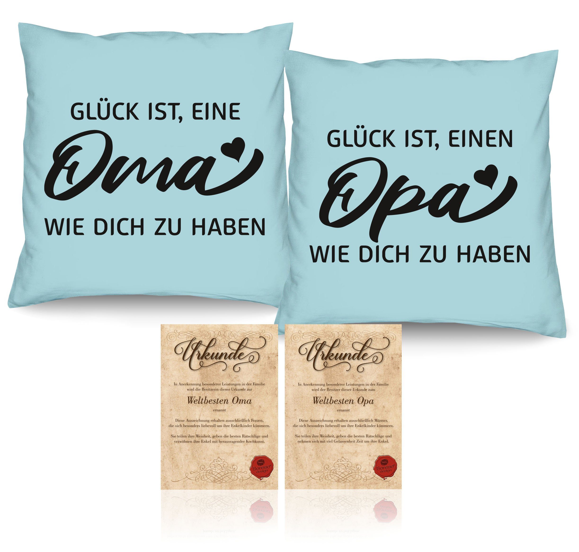 Soreso® Dekokissen Kissen Glück ist, eine Oma / Opa wie dich .. Geschenke Großeltern, Geschenk Weihnachten Muttertag Vatertag