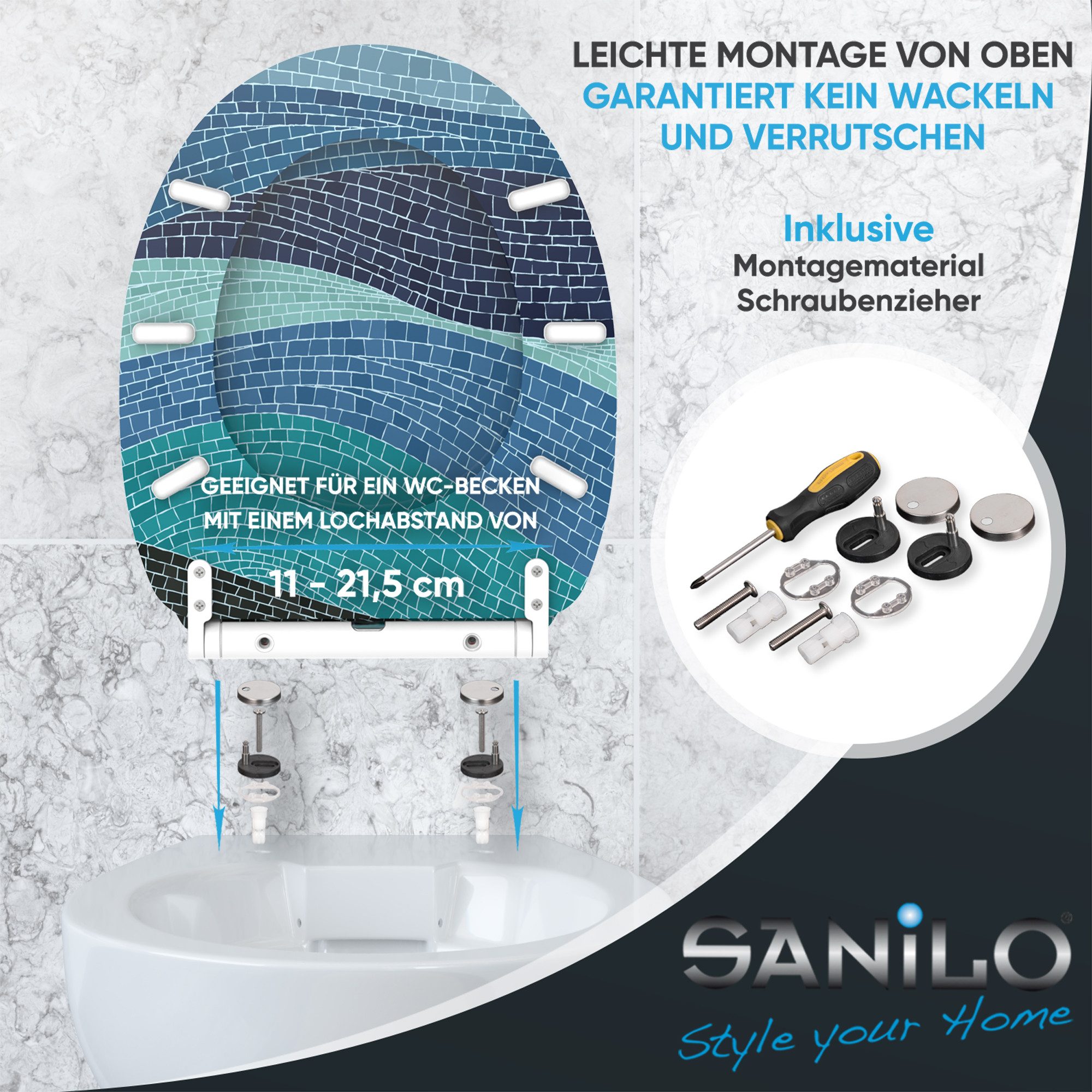 Sanilo WC-Sitz mit Absenkautomatik & Top Fix in vielen Designs, hochwertig, abnehmbar, leichte Montage von oben, mit Schraubenzieher – Bild 5 von 5