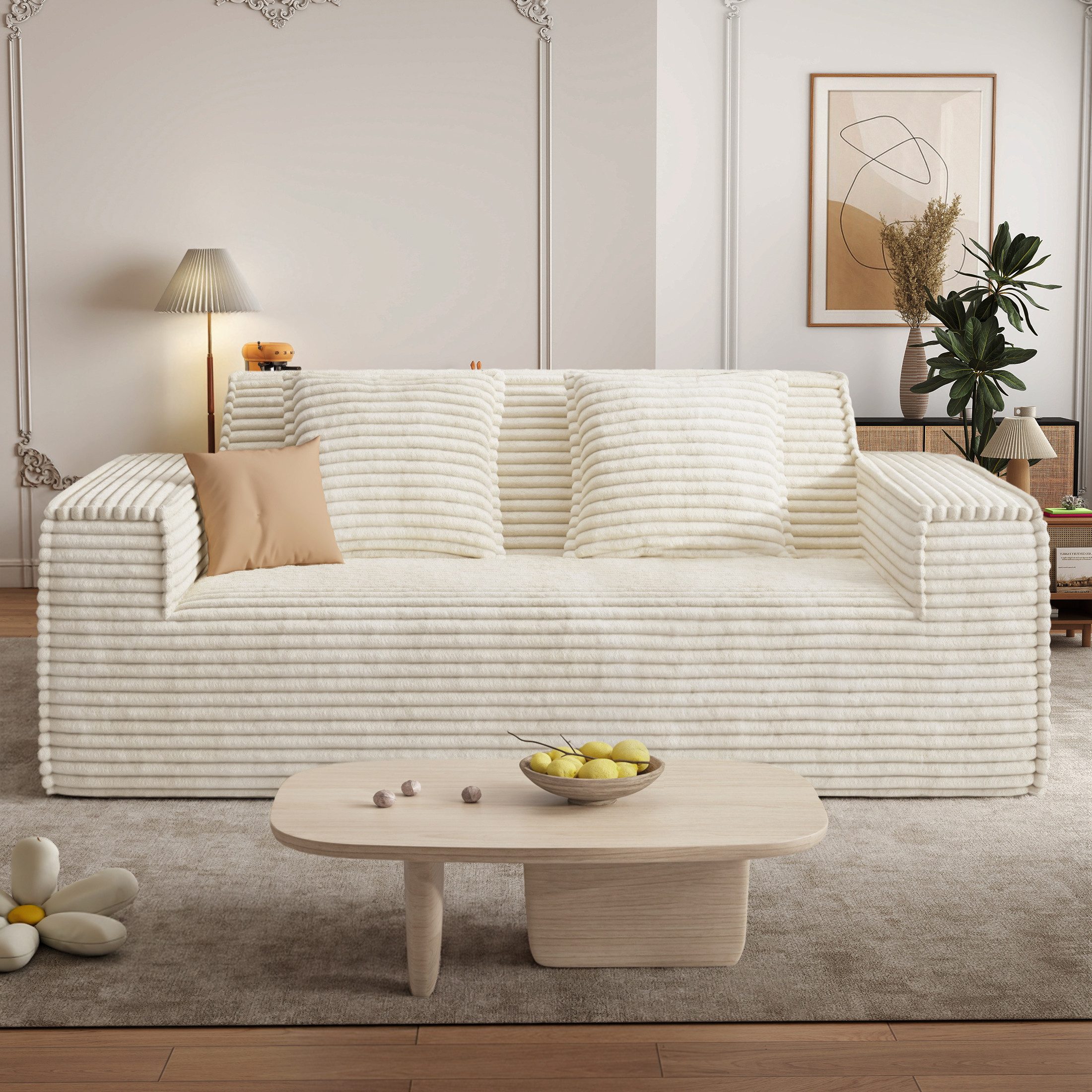 Aivermeil Sofa 2-3-Sitzer Kord-Sofa, montagefrei, 1 Teile, All-in-One Cloud-Sofa mit 2 Kissen für Wohn- & Schlafzimmer