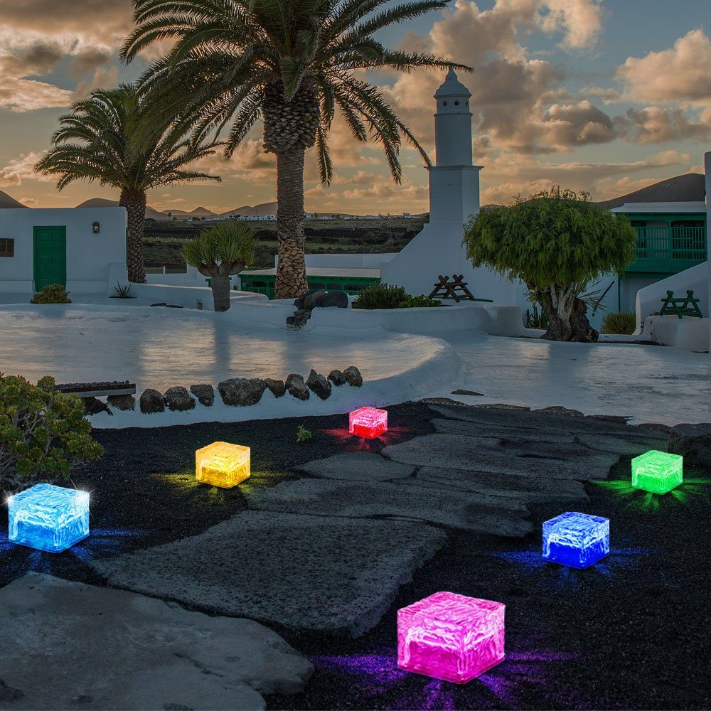 etc-shop Gartenleuchte, LED-Leuchtmittel fest Farbwechsel Leuchten Farbwechsel, Würfel LED bunt Solar RGB Set Eis 6er verbaut