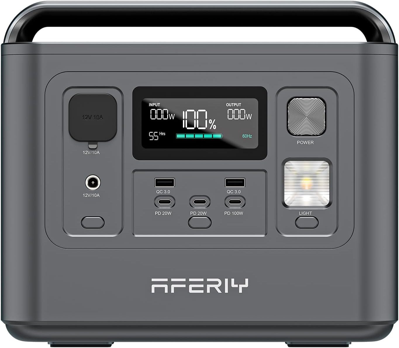 AFERIY Stromerzeuger 800W Tragbare Powerstation, 512Wh Akku, für Camping, Notfälle, 0,8 in kW, (1-tlg), mit LCD-Anzeige, 5 Anschlüsse