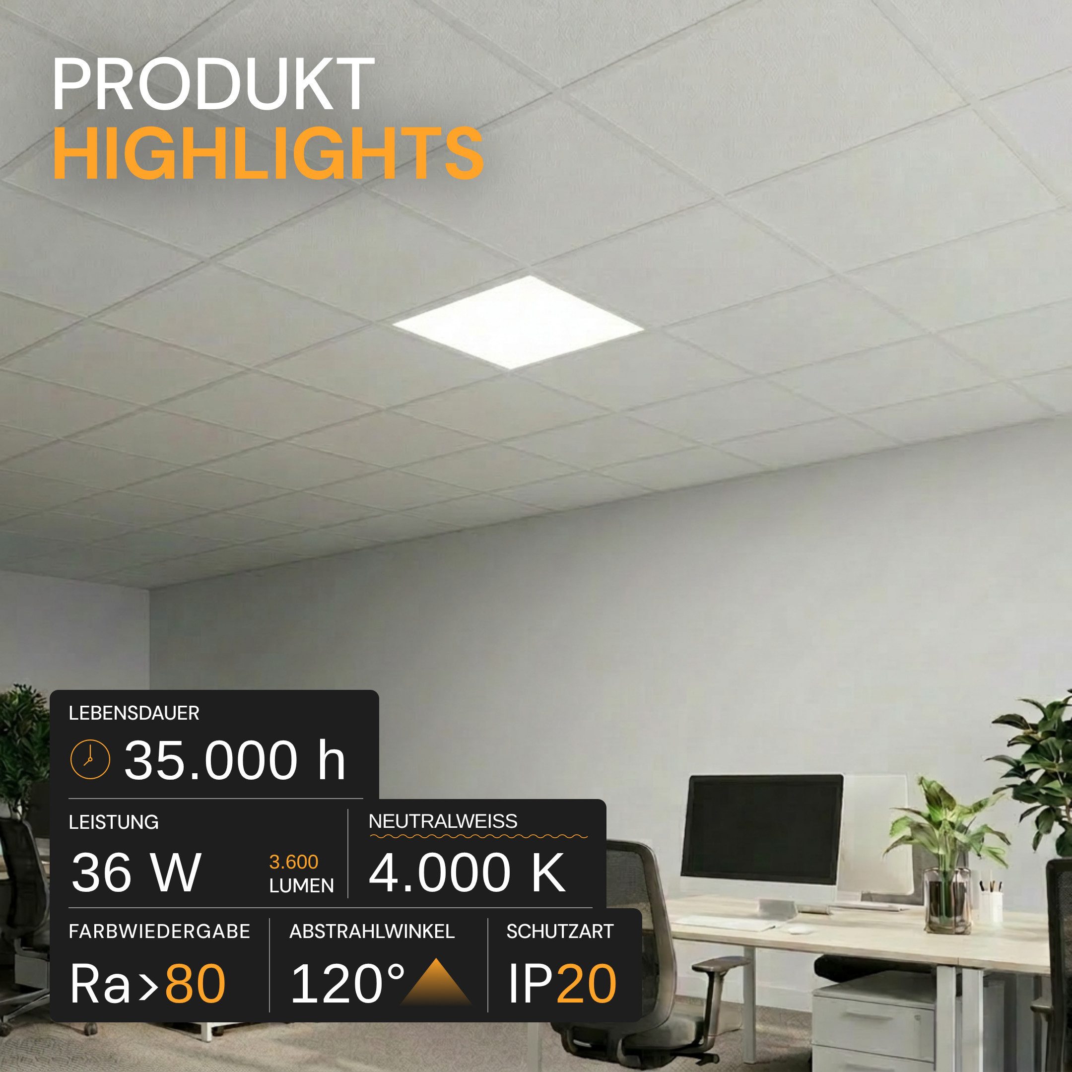 ENOVALITE LED Rasterleuchte ENOVALITE LED Panel 36 W 4000 K neutralweiß, LED fest integriert, Neutralweiß