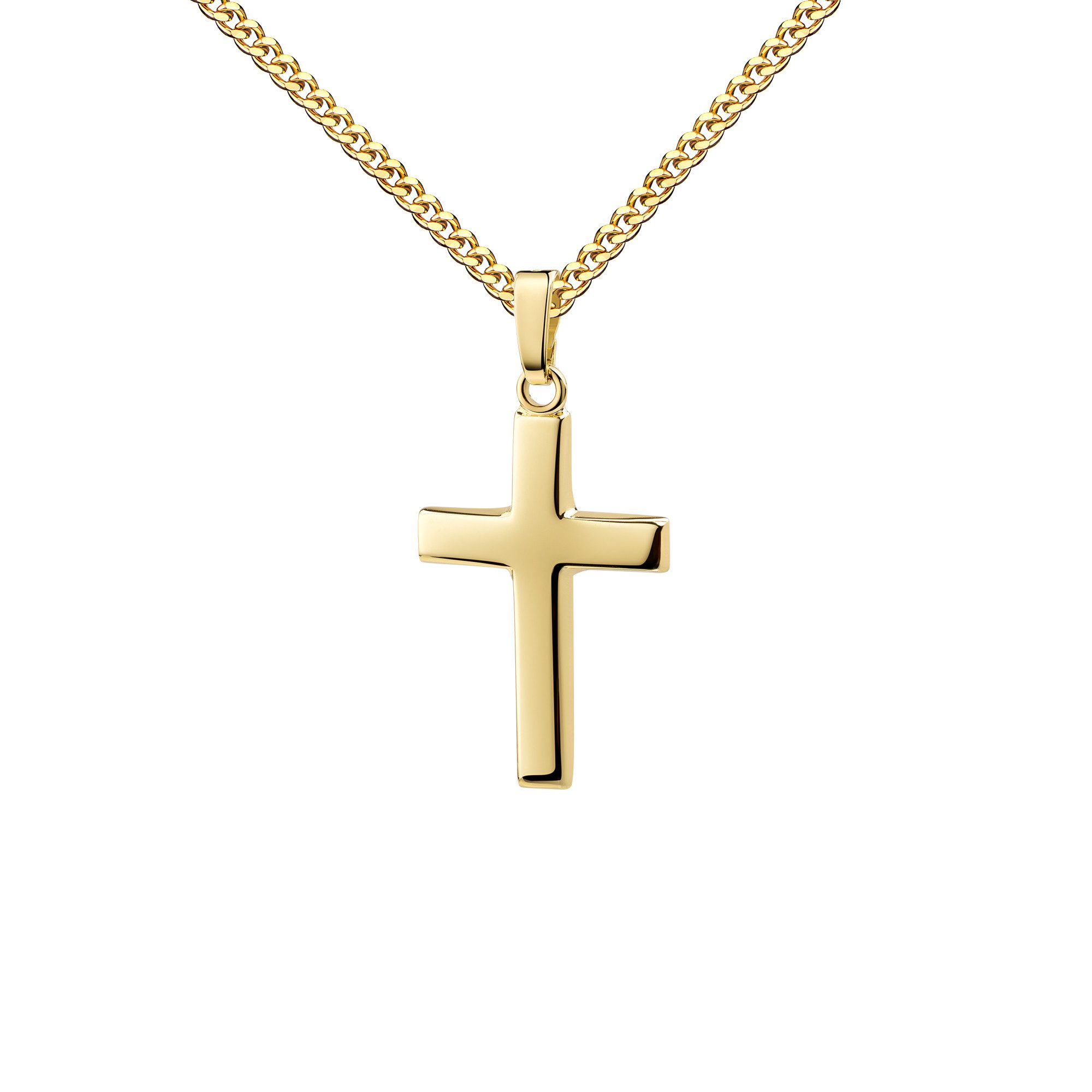 JEVELION Kreuzkette massiver Kreuzanhänger 585 Gold 14 Karat - Made in Germany (Goldkreuz, für Damen und Mädchen), Mit Kette vergoldet- Länge wählbar 36 - 70 cm oder ohne Kette.