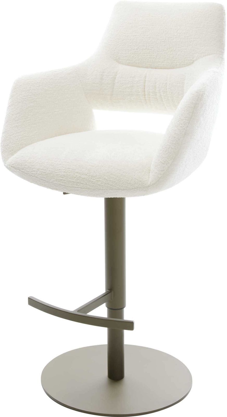 DELIFE Barhocker Yago-Flex, Drehfuß höhenverstellbar Metall Titanfarben Bouclé Soft Beige Taschenf