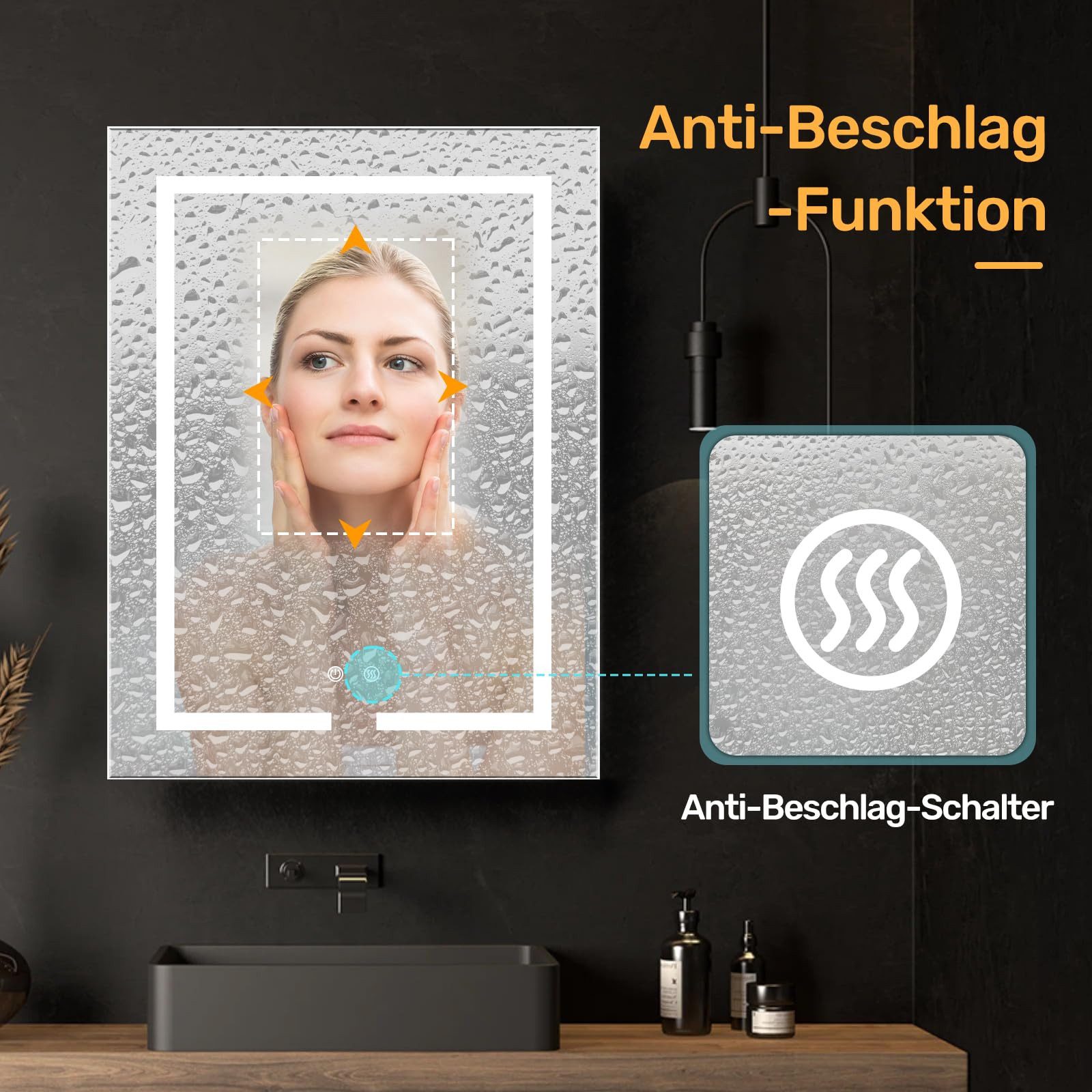 Luxstein Spiegelschrank Bad mit Beleuchtung und Steckdose, Verstellbares Regal, Entfogging-Funktion, Wandmontage – Bild 4 von 5