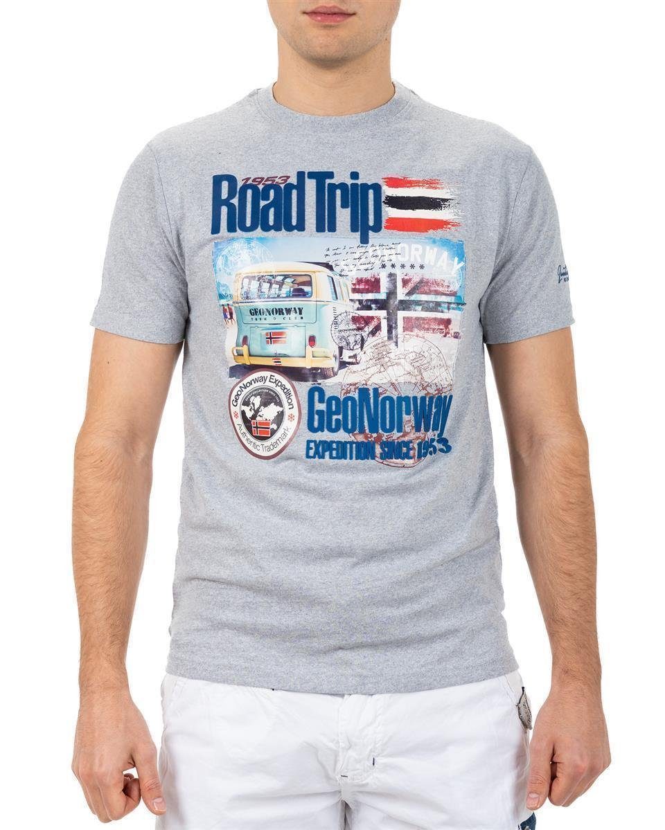 Geo Norway T-Shirt Casual Kurzarm Shirt bajiami Men (1-tlg) mit auffälligen Prints hellgrau