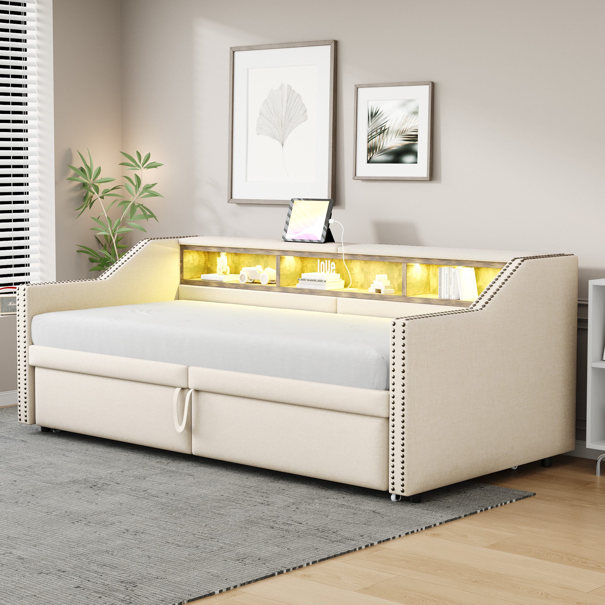 Flieks Daybett, Ausziehbares Polsterbett Schlafsofa 90/180x200cm günstig online kaufen
