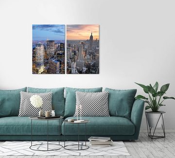 Sinus Art Leinwandbild 2 Bilder je 60x90cm New York Wolkenkratzer Hochhäuser Architektur Großstadt Gebäude Urban