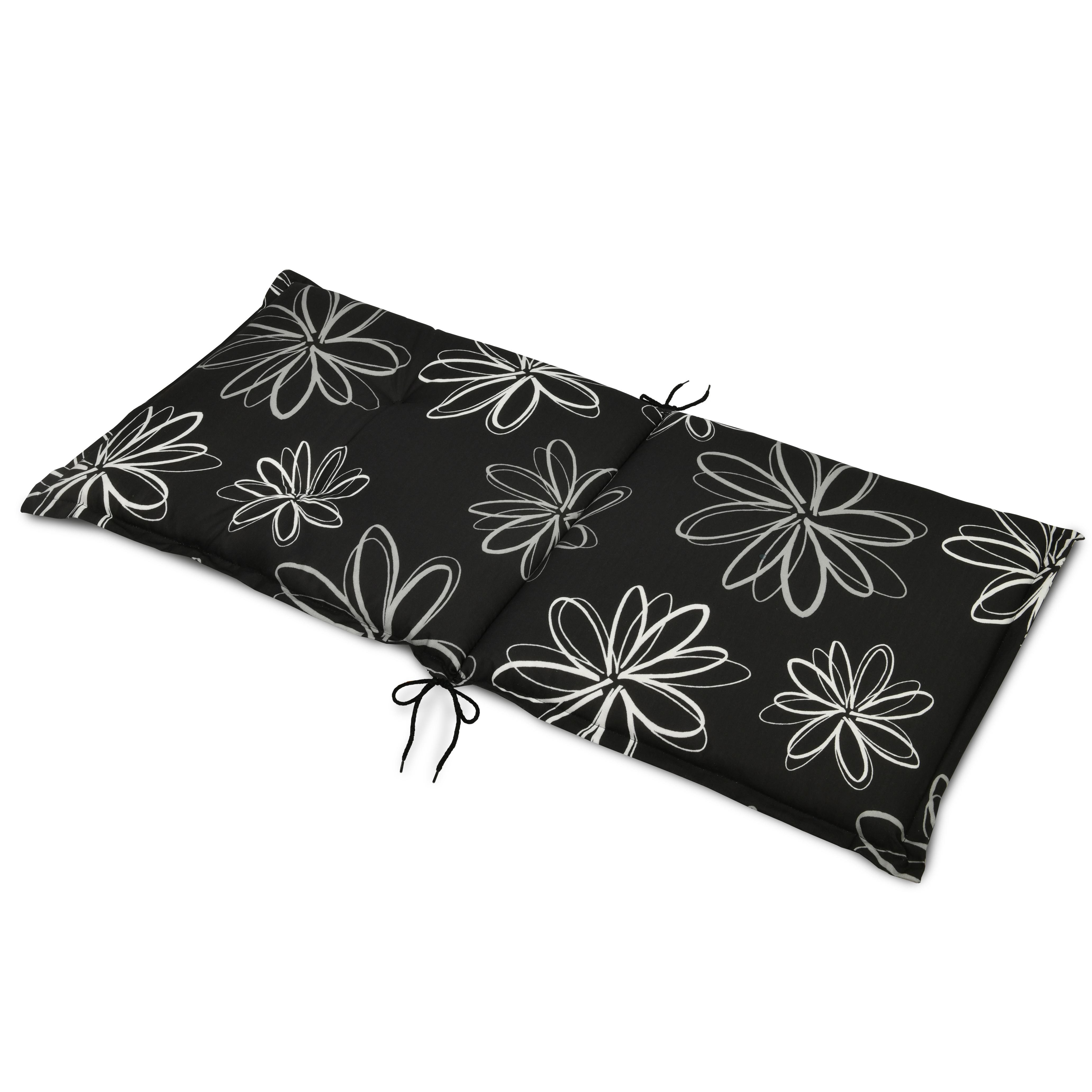 Beautissu Sitzauflage Flores Niedriglehner 100x50 cm schwarz mit Blumen, Bequeme Gartenstuhl Stuhlkissen Polsterauflagen mit UV-Lichtecht
