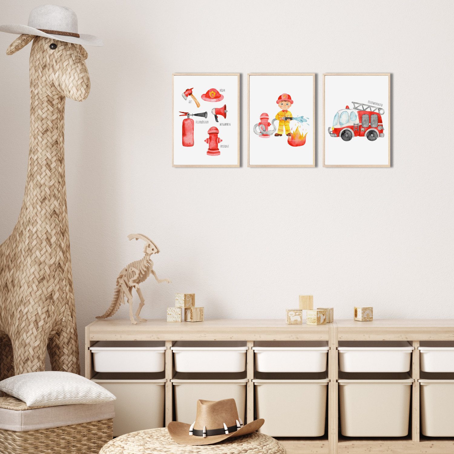 MeinBaby123® Poster Feuerwehr, Bilder Kinderzimmer Deko Jungs, Feuerwehraut günstig online kaufen