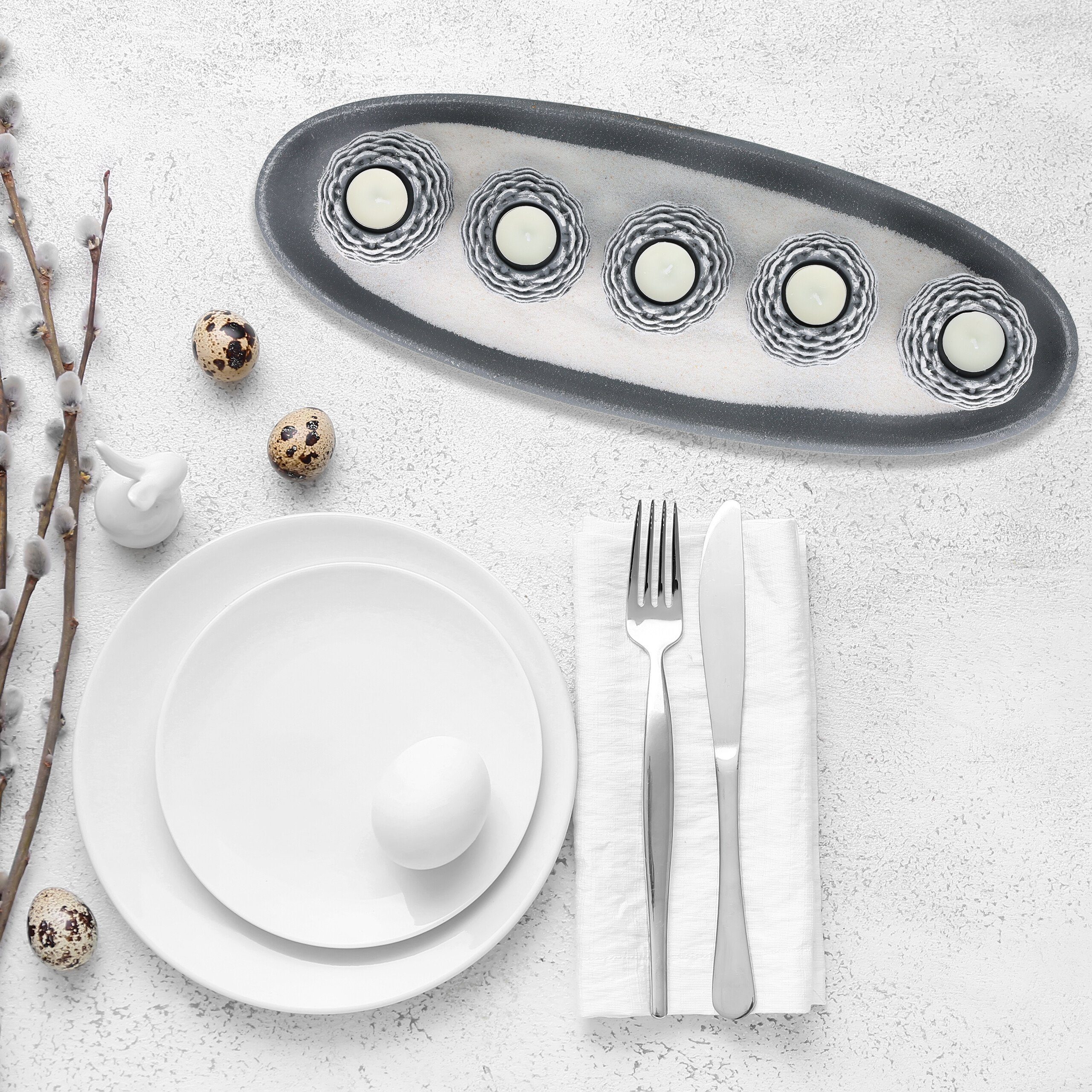 relaxdays Teelichthalter mit Tablett Kerzen Deko mit 5 Teelichthaltern günstig online kaufen