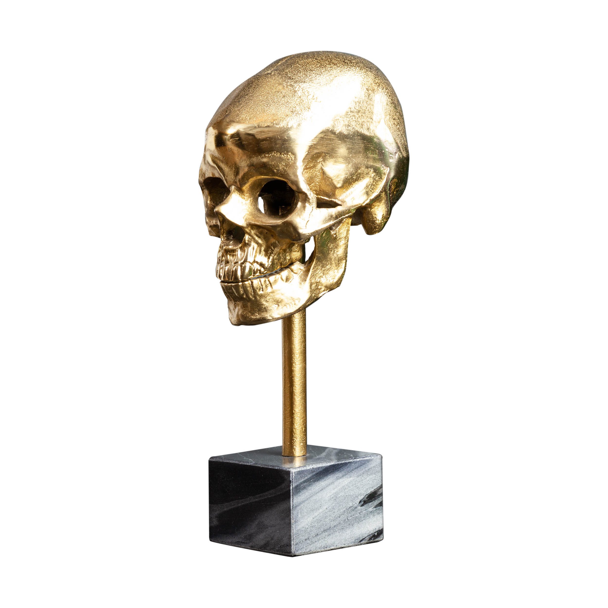 riess-ambiente Dekofigur SKULL 35cm gold / grau (Einzelartikel, 1 St), Metall-Schädel · Totenkopf mit Marmor-Fuß · Skulptur · Wohnzimmer