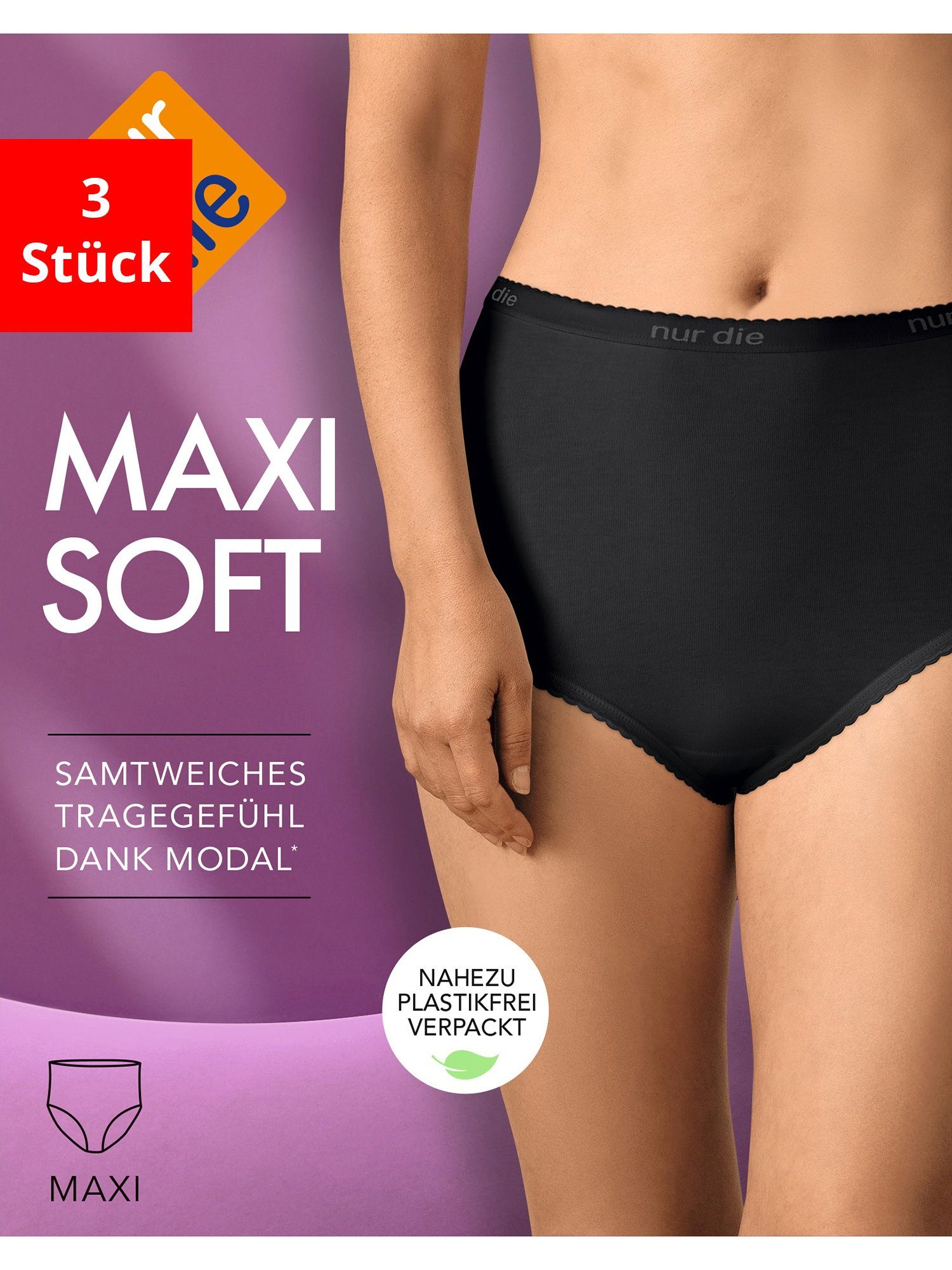 Nur Die Taillenslip Maxi Soft (3-St) schwarz | Taillenslips