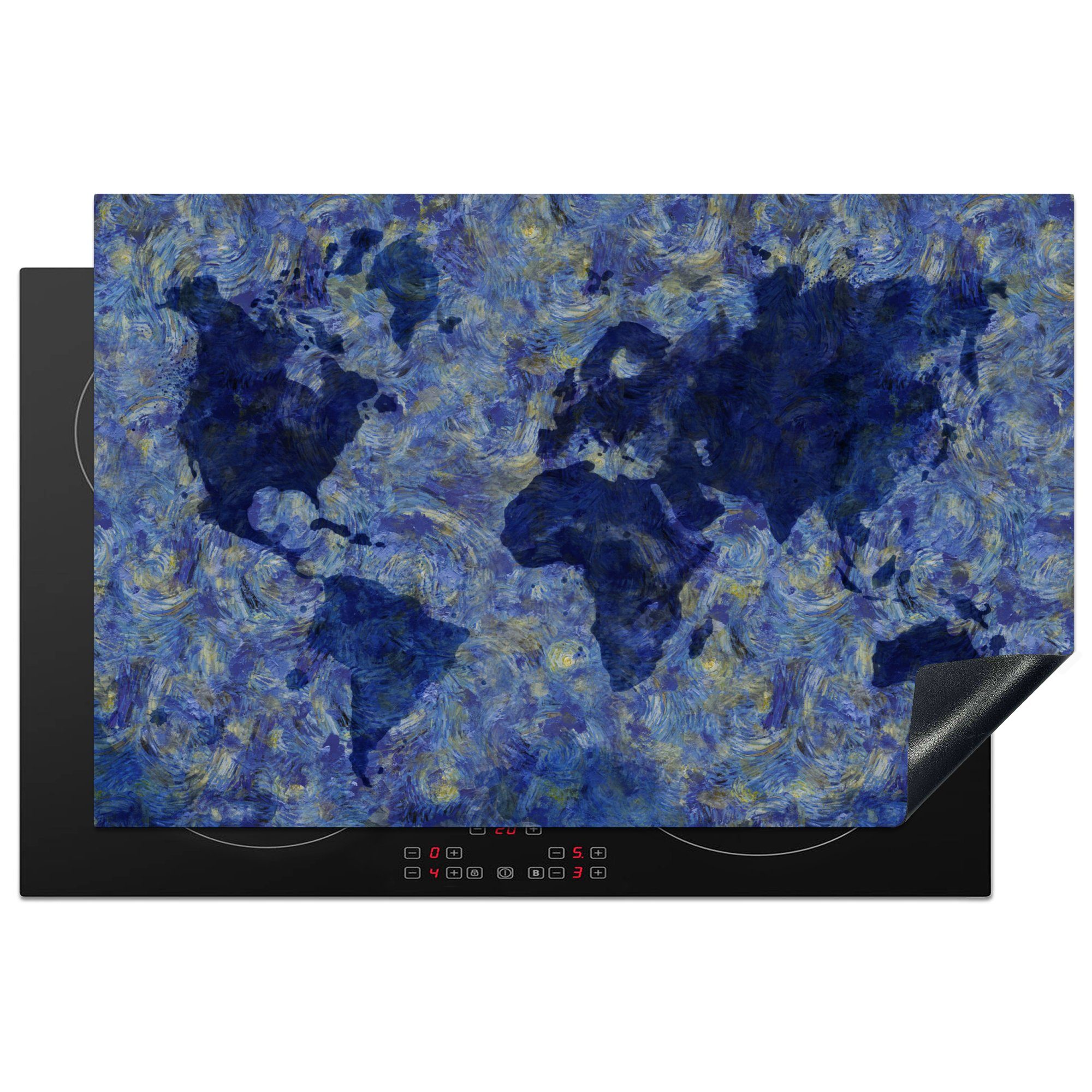 MuchoWow Herdblende-/Abdeckplatte Weltkarte - Van Gogh - Gemälde, Vinyl, (1 tlg), 81x52 cm, Induktionskochfeld Schutz für die küche, Ceranfeldabdeckung