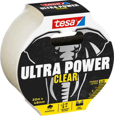 tesa Klebeband ULTRA POWER CLEAR Reparaturband, wetterfestes Panzertape (Packung, 1-St) ideal zum Reparieren, Abdichten & Befestigen - transparent