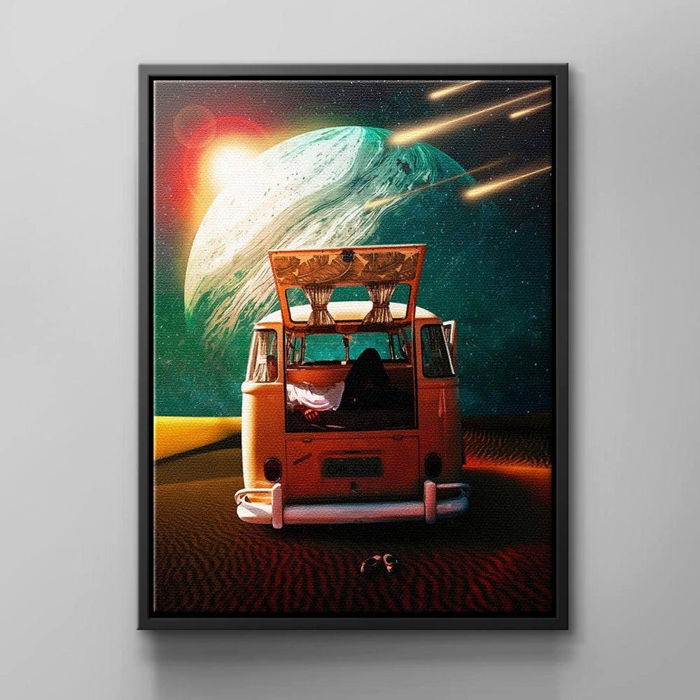 DOTCOMCANVAS® Leinwandbild, Cooles Wandbild VW-Van Camping Leben von schwarzer Rahmen