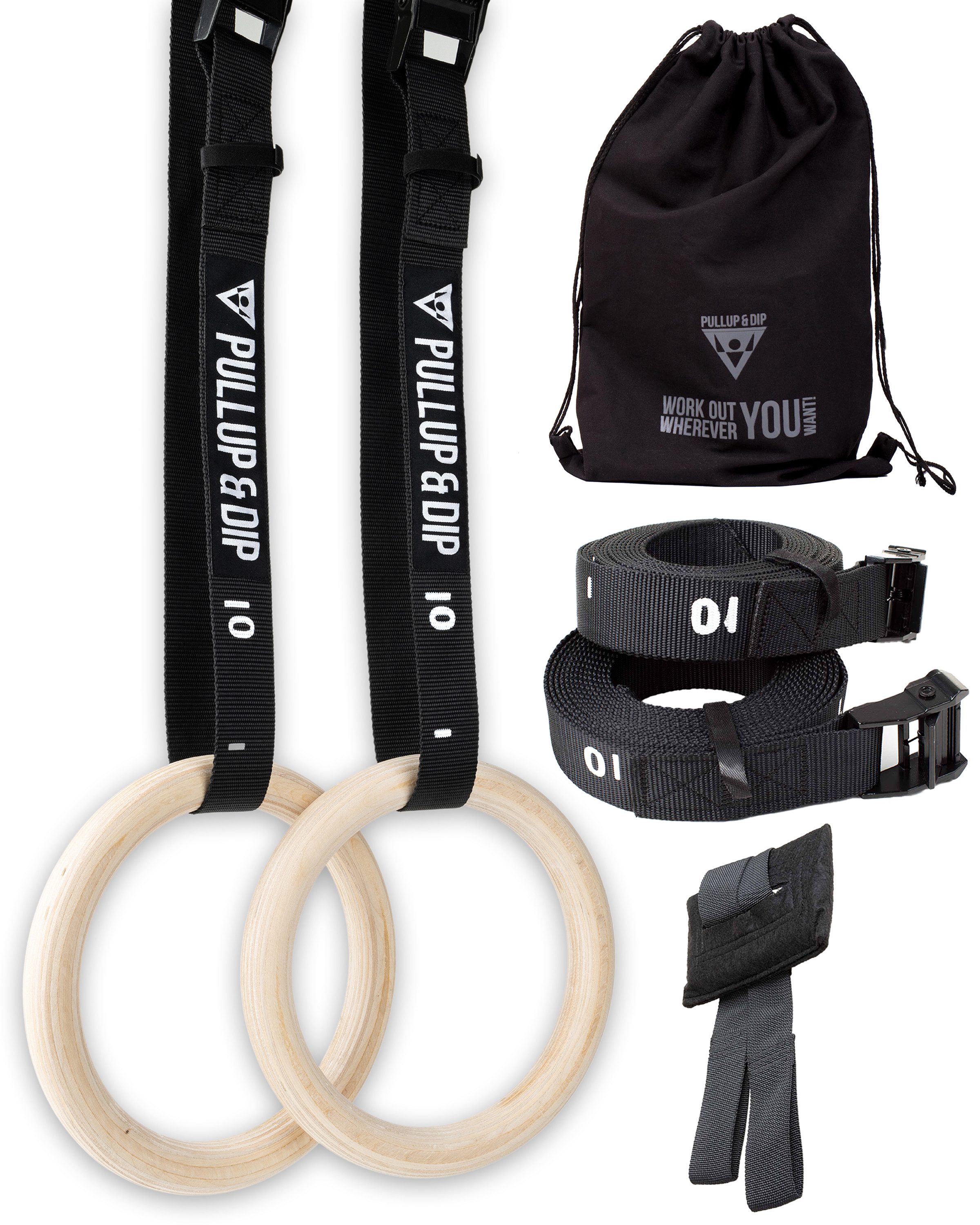 Pullup & Dip Turnring Premium Turnringe Holz, Gym Rings Gymnastikringe (Set, eBook mit über 45 Übungen als PDF)