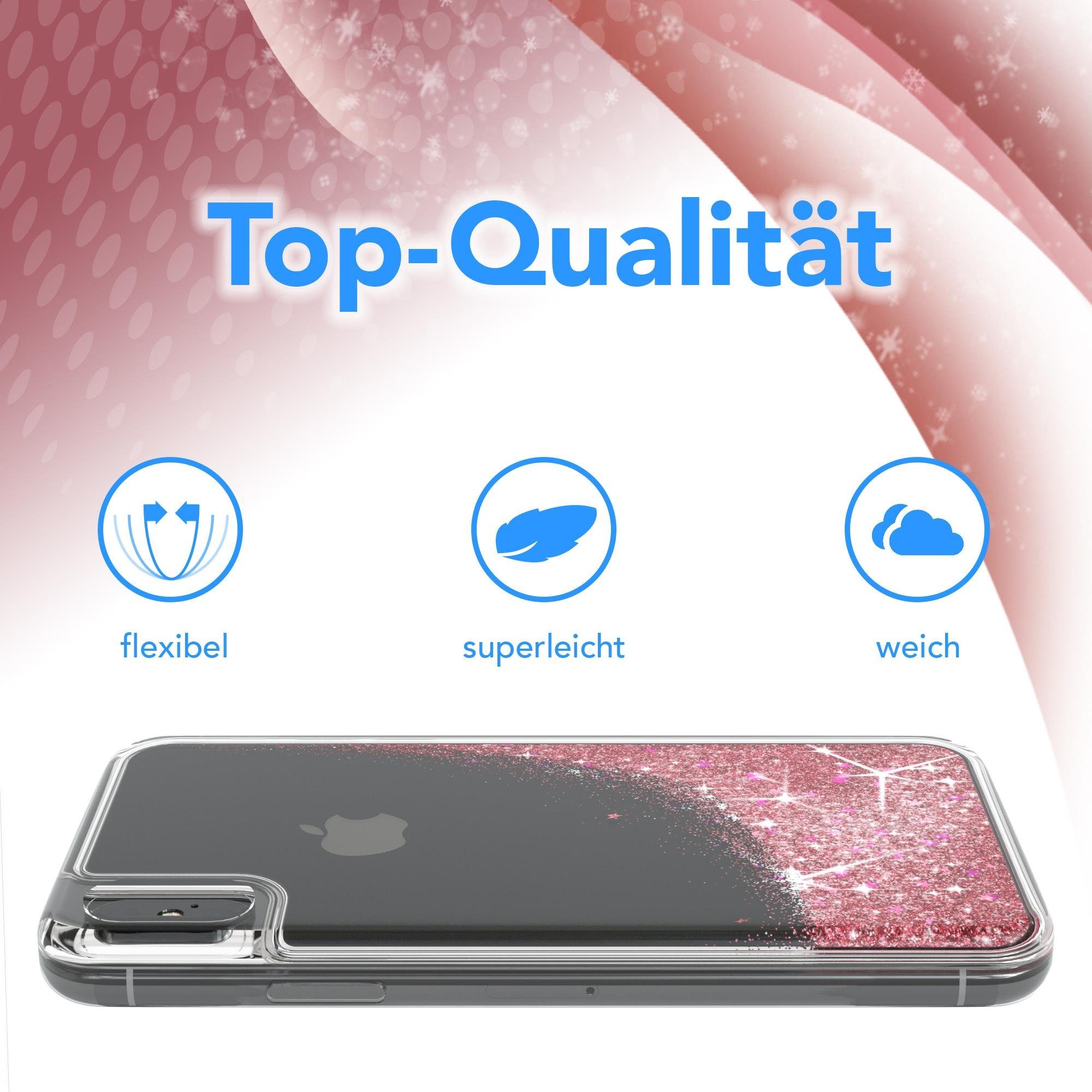 EAZY CASE Handyhülle Liquid Glittery Case für iPhone X / iPhone XS 5,8 Zoll, Hülle Glitzer Flüssig durchsichtig Phone Case stoßfestes Etui Rosa