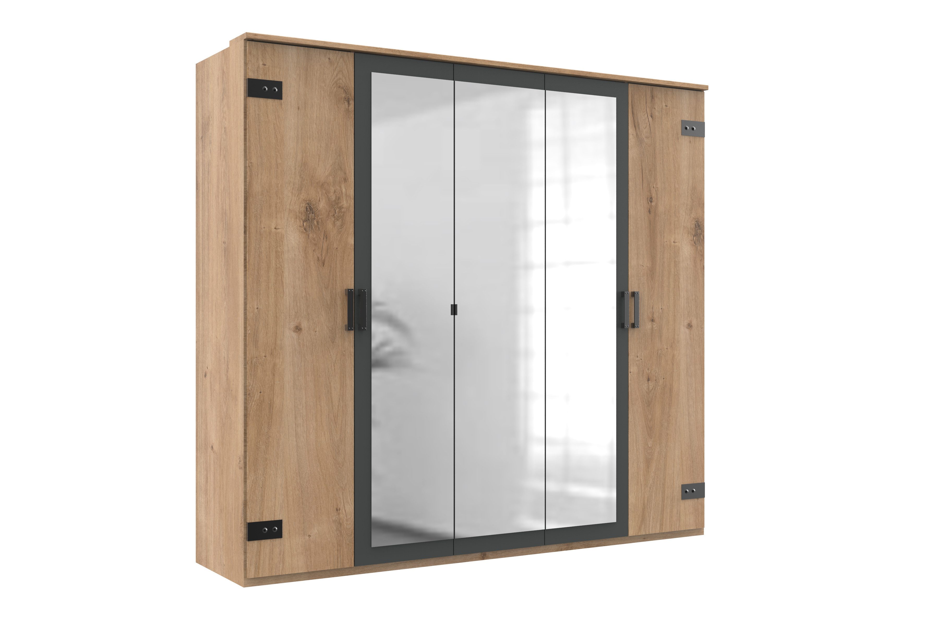 möbel-direkt.de Komplettschlafzimmer Malmö in Plankeneiche und Grafit, (Komplett-Set, 5-tlg., in unterschiedlichen Schrankbreiten erhältlich), Made in Germany, mit Spiegel