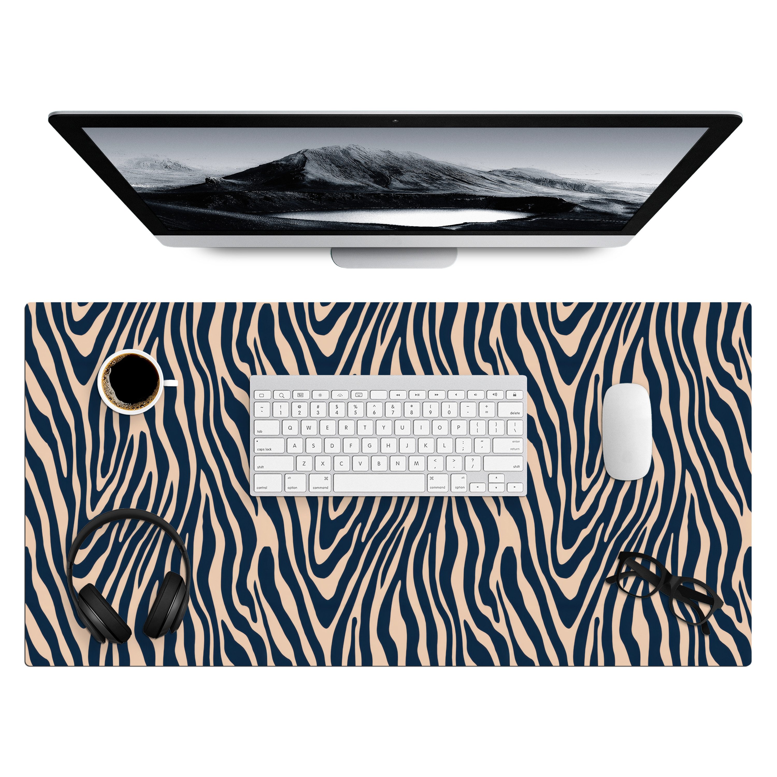 MuchoWow Gaming Mauspad Zebra - Muster - Blau - Beige (1-St), Gaming Mauspad XXL, Schreibtischunterlage, Desk Mat Groß, 80x40 cm