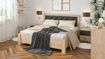 Siblo Bett Doppelbett Paris 160x200 cm mit gepolstertem Kopfteil - elegantes Bett - Doppelbetten - laminierte Platte - Holzrahmen, Möbelplatte