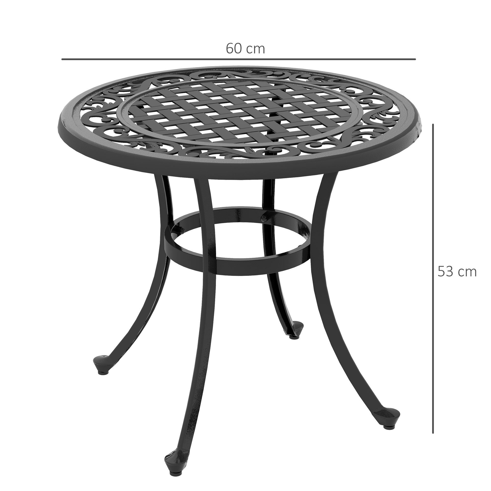 Outsunny Gartentisch Beistelltisch, Terrassentisch mit Aluminiumrahmen (Balkontisch, 1-St., Couchtisch), für Garten, Balkon, Schwarz, 60 x 60 x 53 cm