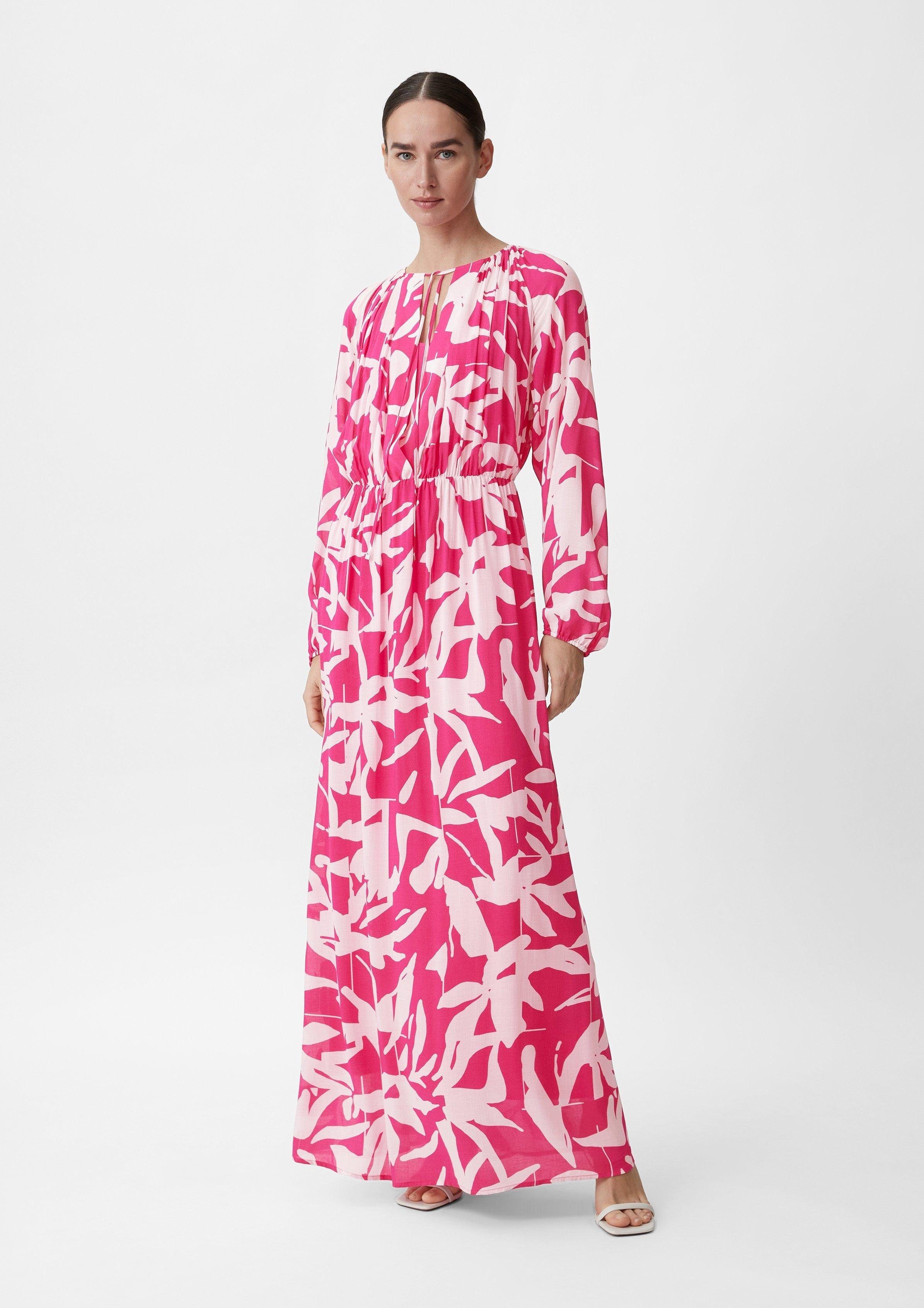 Comma Maxikleid Viskosekleid mit Unterkleid pink weiß