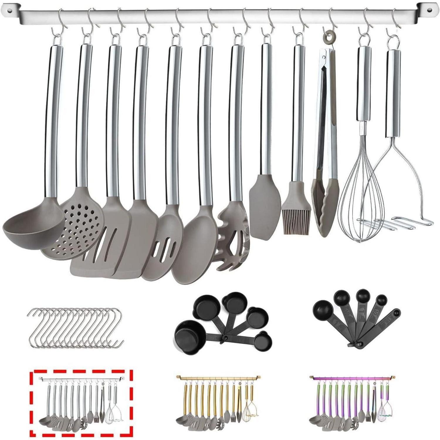 LuxusKollektion Kochbesteck-Set 38-teiliges Silikon-Küchen-Kochgeschirr-Set Edelstahlgriff