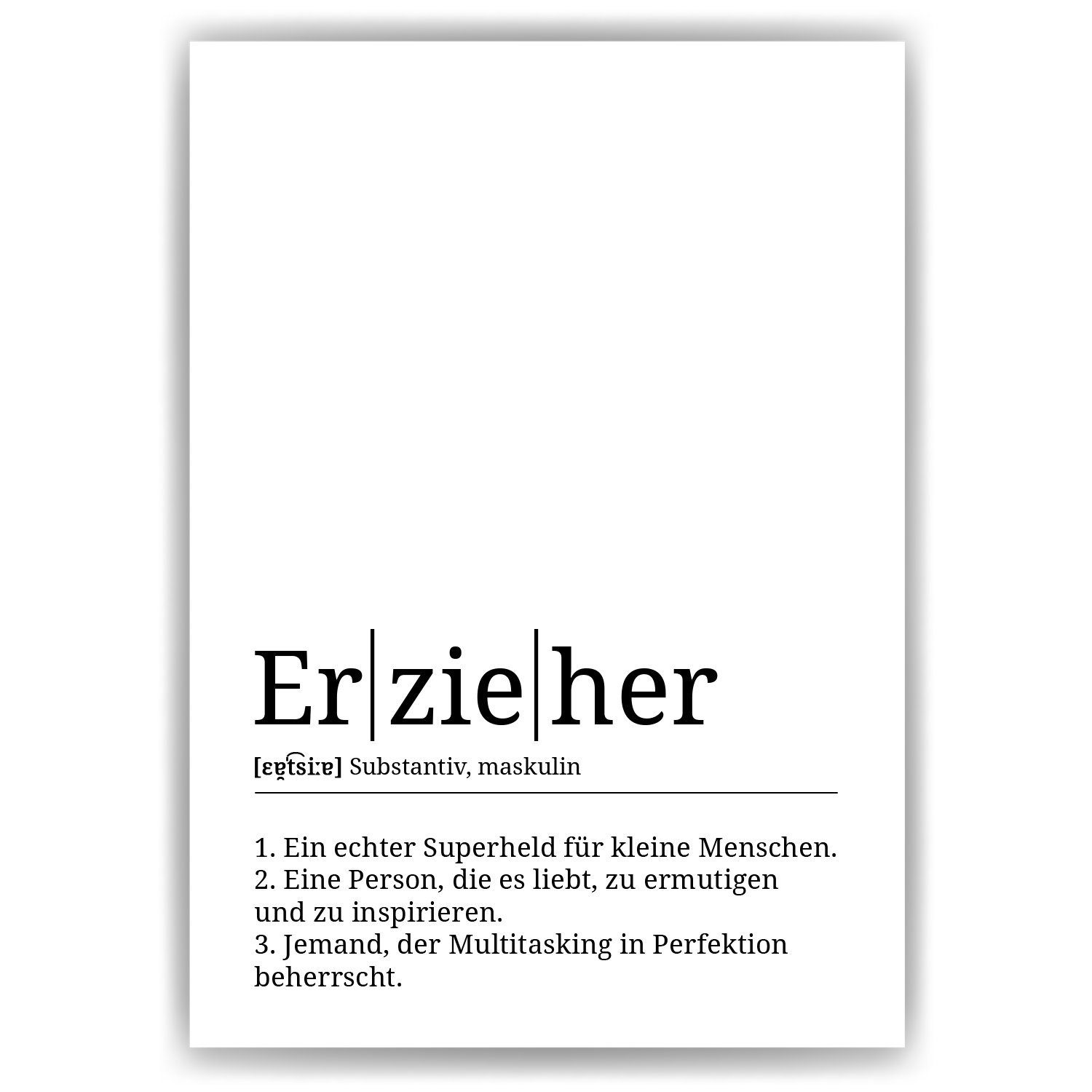 Tigerlino Poster Erzieher Definition Wandbild Pädagoge Kindergärtner Geschenk