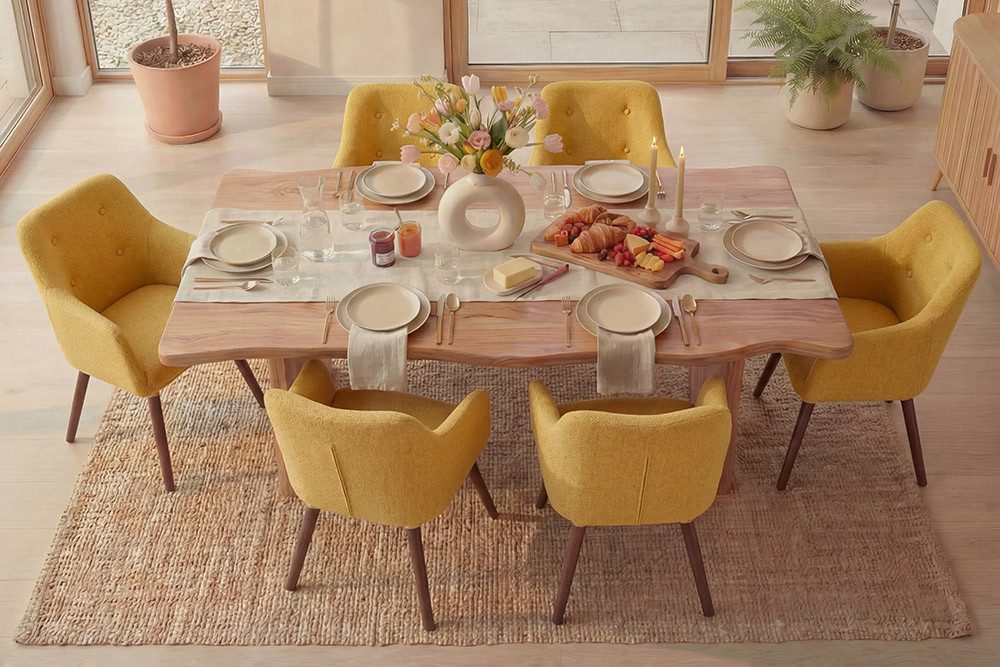 riess-ambiente Esszimmerstuhl SCANDINAVIA MEISTERSTÜCK senfgelb/braun - Strukturstoff, Gummibaum (Einzelartikel, 1 St), Nordischer Stuhl - ideal für Esszimmer,  – Bild 4 von 5