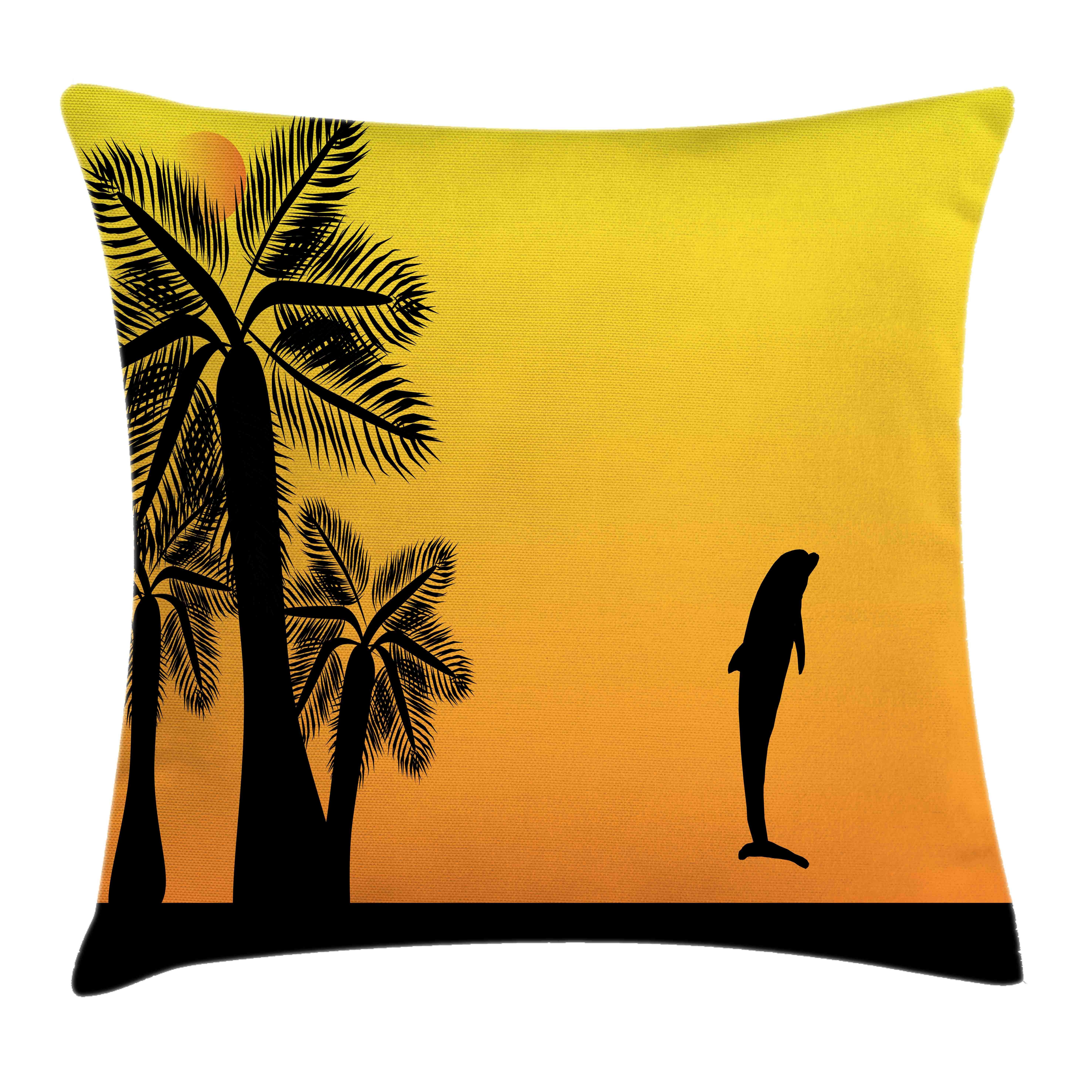 Ombre Orange Beidseitiger (1 Kissenbezüge Farben Abakuhaus Schwarz Sunset Farbfesten mit Stück), mit Klaren Kissenhülle Reißverschluss Dolphin Druck, Waschbar Palms und