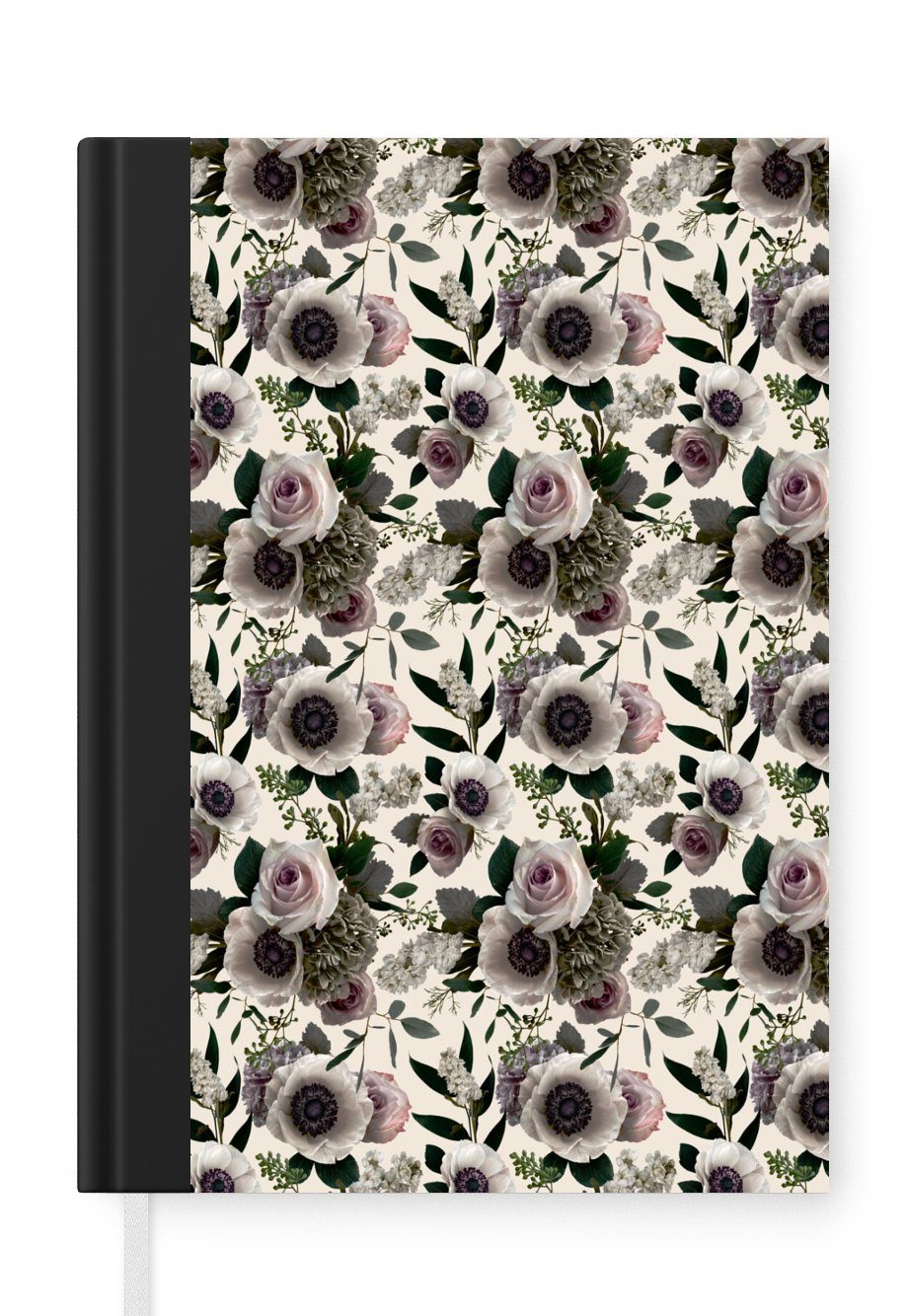 MuchoWow Notizbuch Blumen - Muster - Anemone, Journal, Merkzettel, Tagebuch, Notizheft, A5, 98 Seiten, Haushaltsbuch