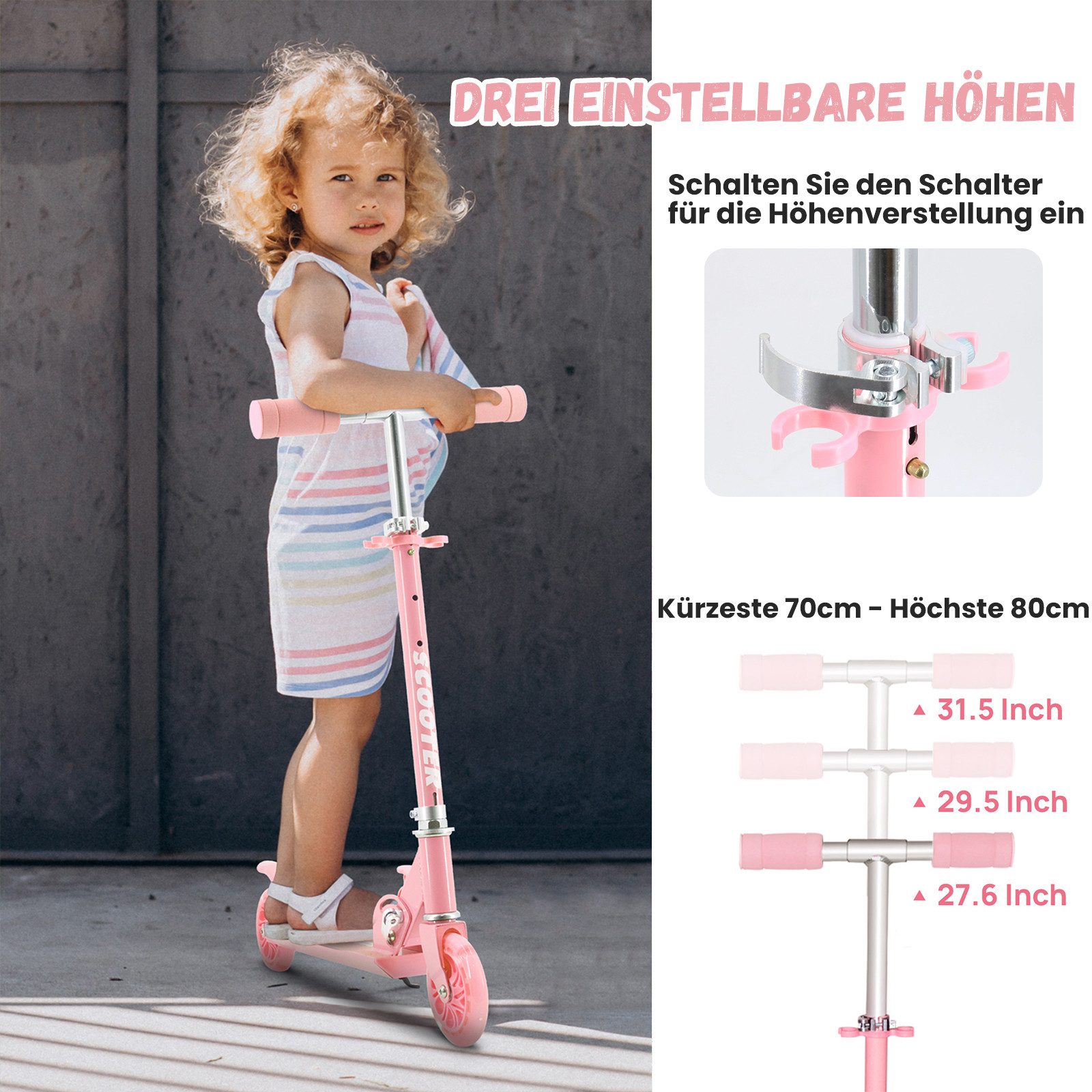 YEE RUN Tretroller für Kinder von 3-10 Jahren, faltbar, 50KG Max. – Bild 2 von 5