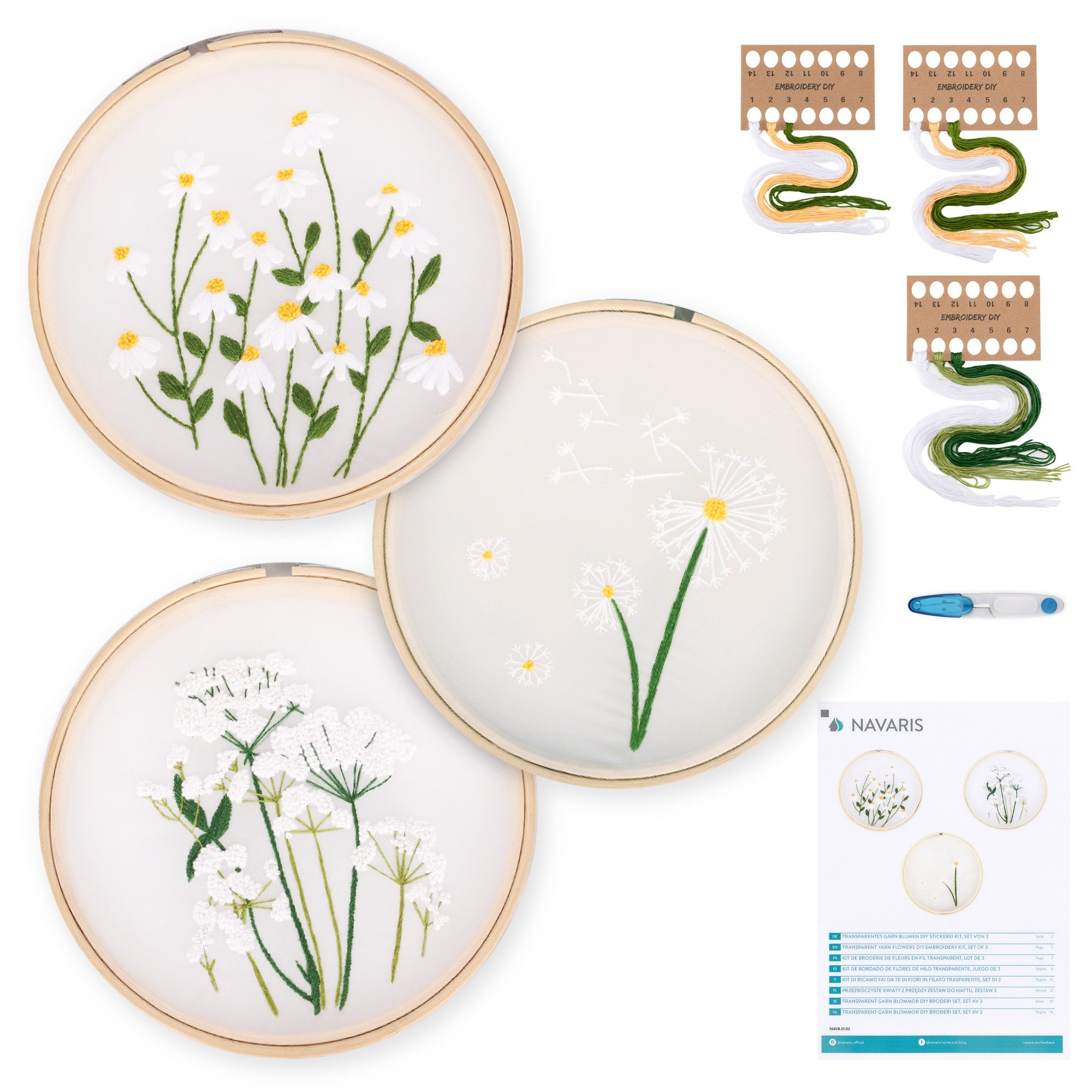 Navaris Nähkästchen DIY Blumenstickset - 3x günstig online kaufen