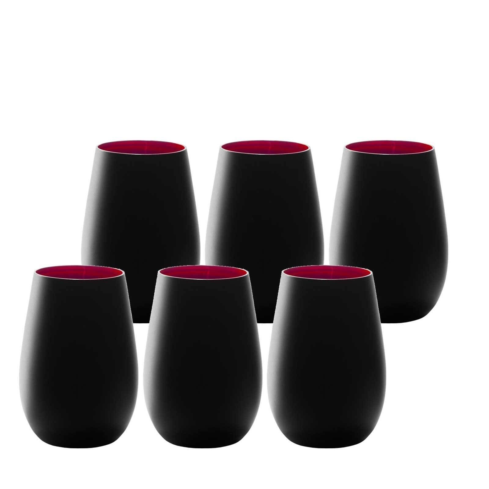 Becher Glas 6er Schwarz-Rot Elements Glas Stölzle 465 ml Set,